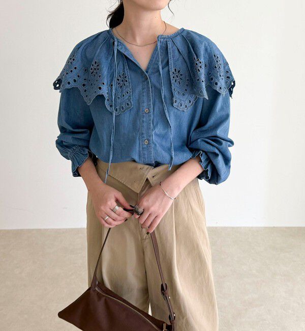 fredy emue「エンブロイダリーケープカラーデニムブラウス」|シャツ・ブラウス|