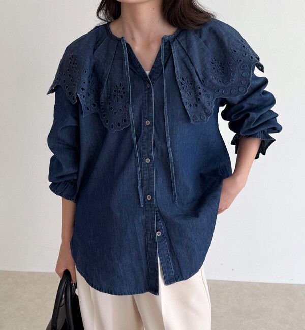 fredy emue「エンブロイダリーケープカラーデニムブラウス」|シャツ・ブラウス|