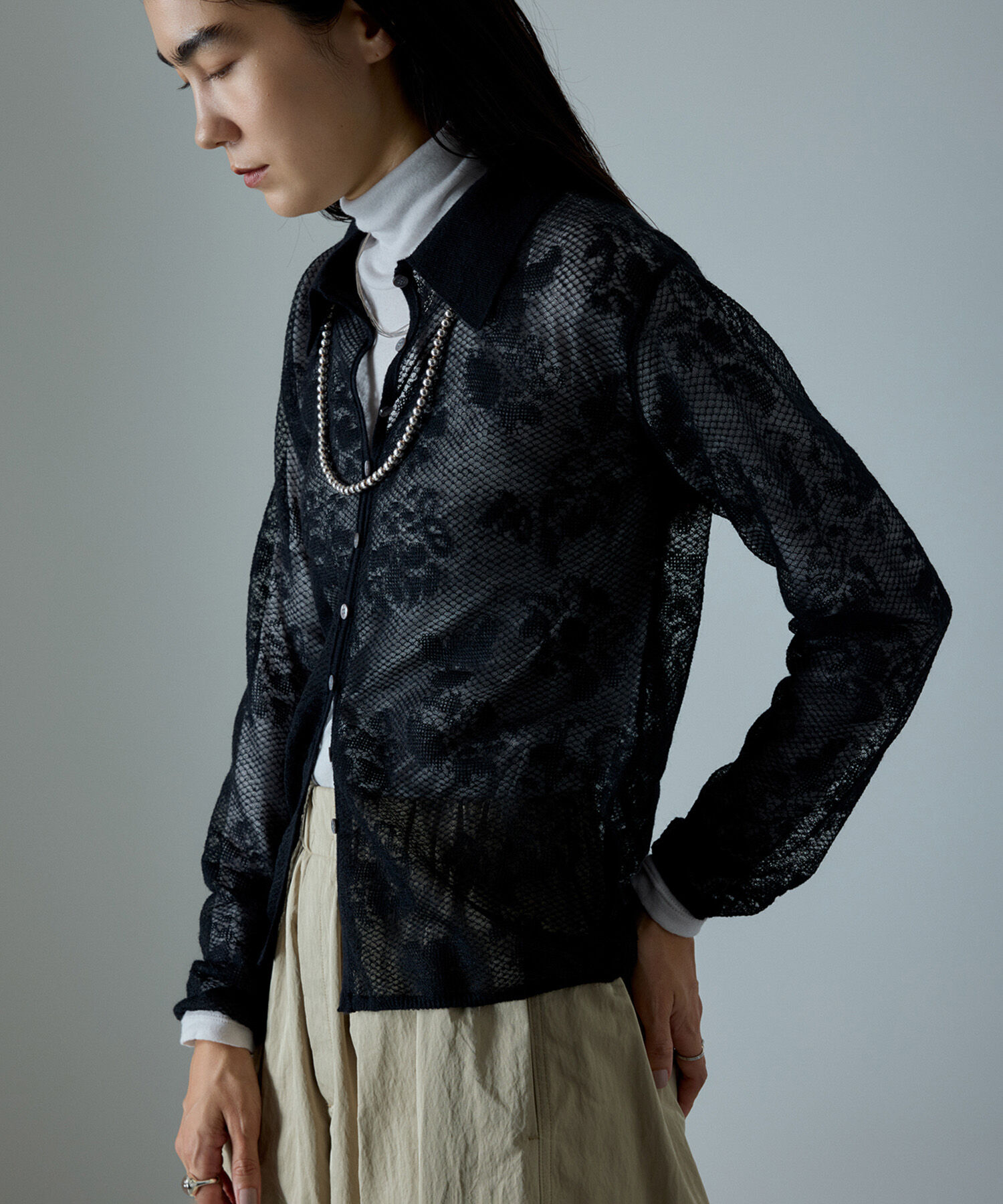 SALON adam et rope'「モヘヤレース衿付きカーディガン」|カーディガン|