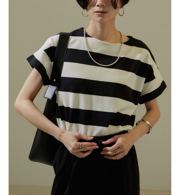 SALON adam et rope'「【WEB限定】フレンチスリーブポンチTシャツ［太ボーダー/無地］」|Tシャツ・カットソー|