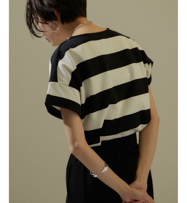 SALON adam et rope'「【WEB限定】フレンチスリーブポンチTシャツ［太ボーダー/無地］」|Tシャツ・カットソー|