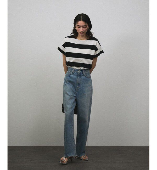 SALON adam et rope'「【WEB限定】フレンチスリーブポンチTシャツ［太ボーダー/無地］」|Tシャツ・カットソー|