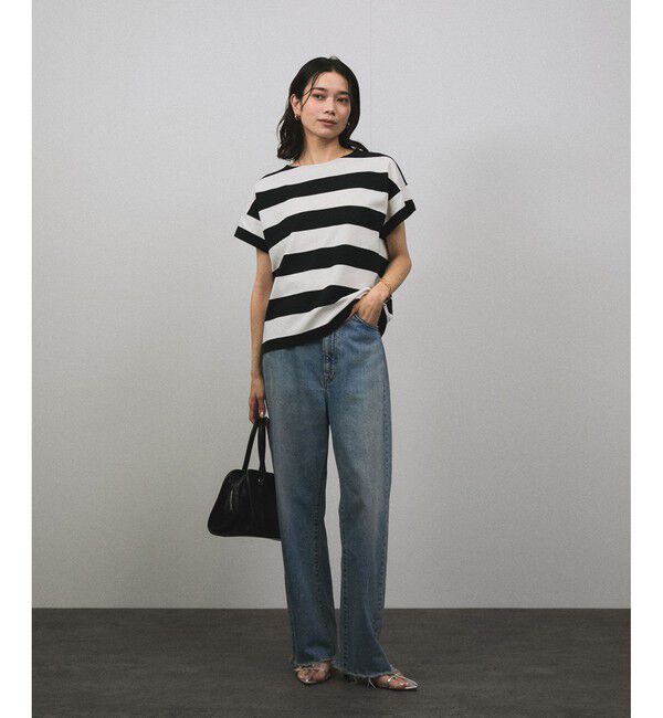 SALON adam et rope'「【WEB限定】フレンチスリーブポンチTシャツ［太ボーダー/無地］」|Tシャツ・カットソー|