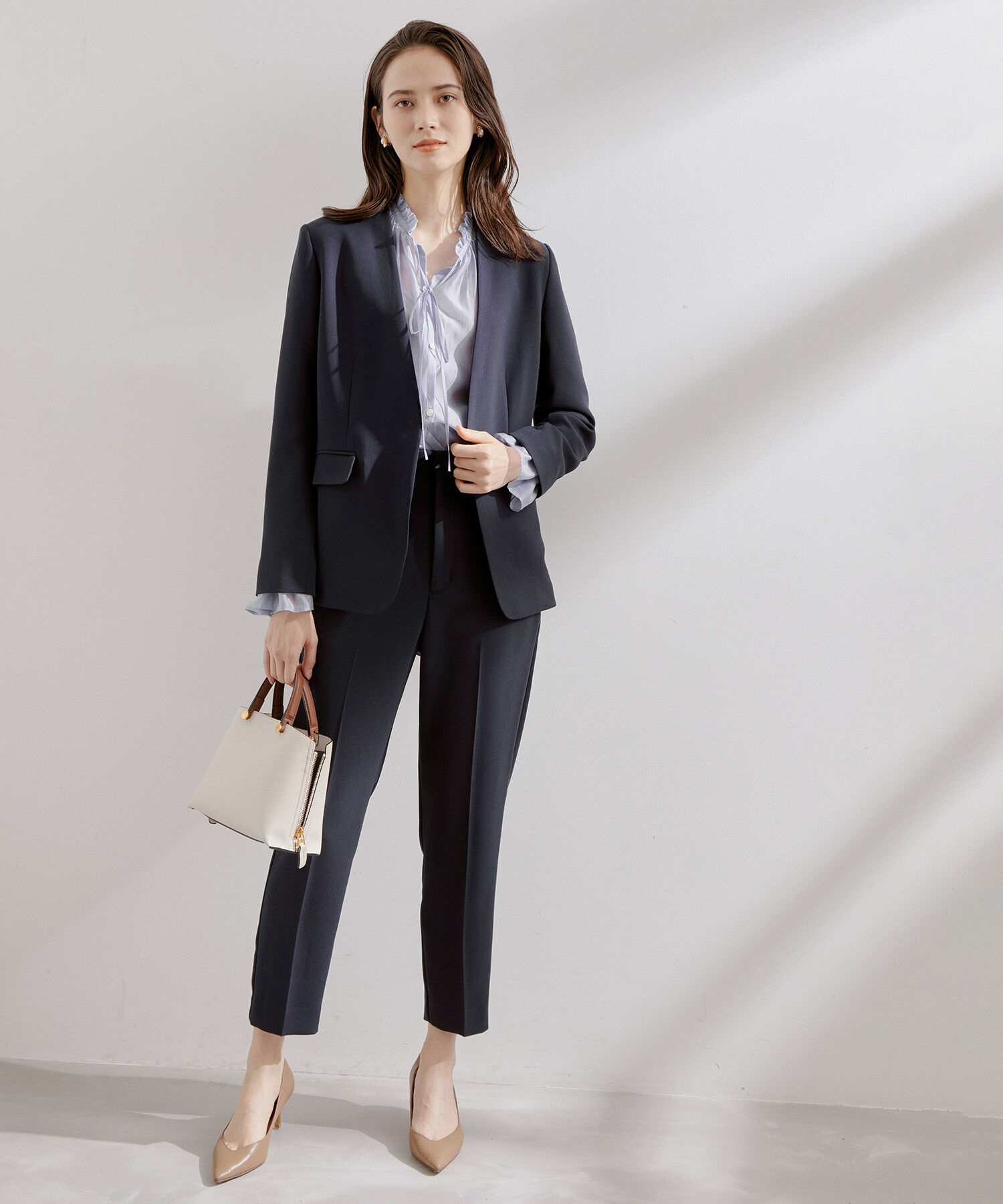 ROPE「【洗える】アセテートダブルクロス ノーカラージャケット/セレモニー・セットアップ対応」|ノーカラージャケット|