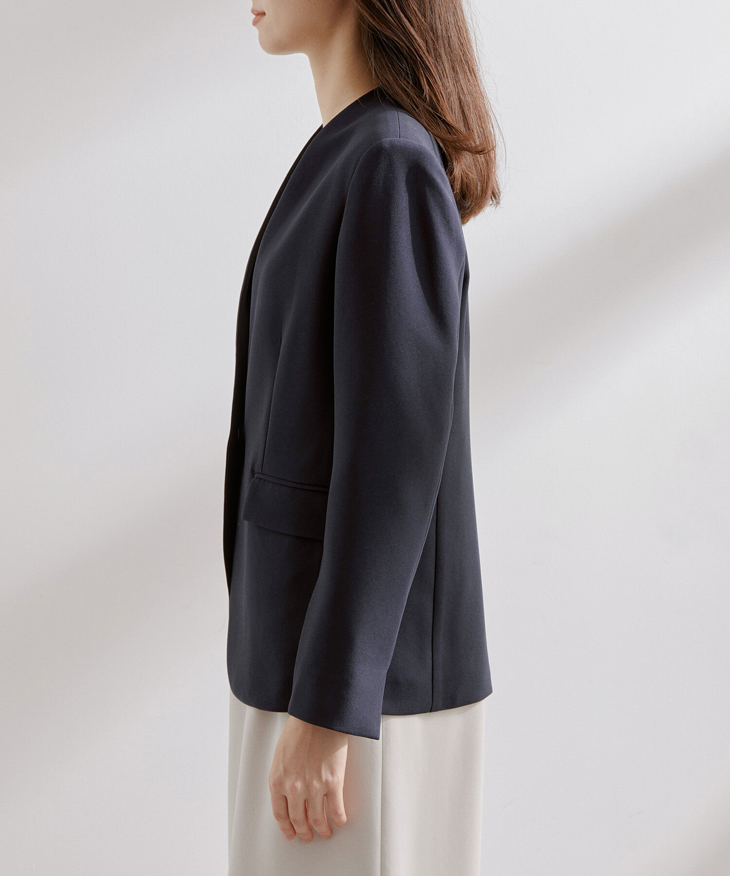 ROPE「【洗える】アセテートダブルクロス ノーカラージャケット/セレモニー・セットアップ対応」|ノーカラージャケット|