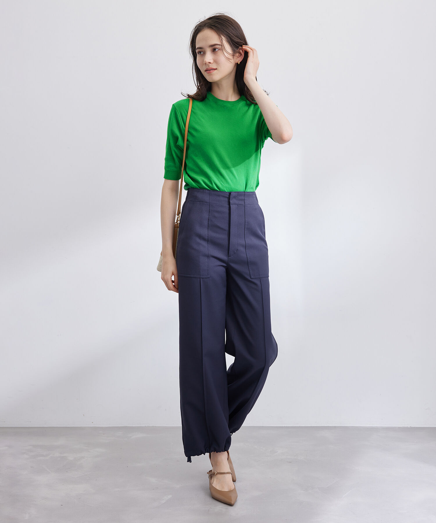 ROPE「【ITALY】クルーネック5分袖ニット」|Tシャツ・カットソー|