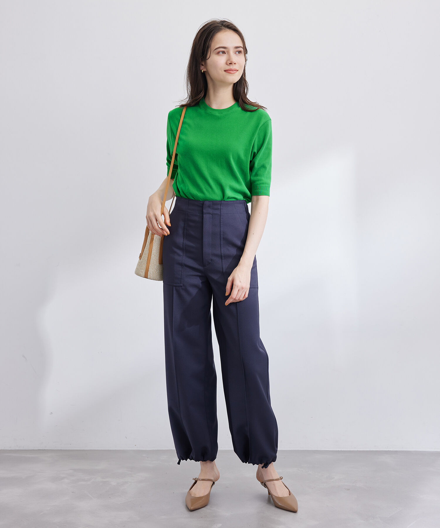 ROPE「【ITALY】クルーネック5分袖ニット」|Tシャツ・カットソー|