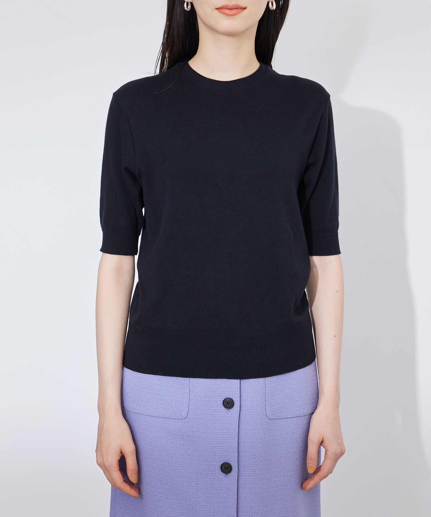 ROPE「【ITALY】クルーネック5分袖ニット」|Tシャツ・カットソー|