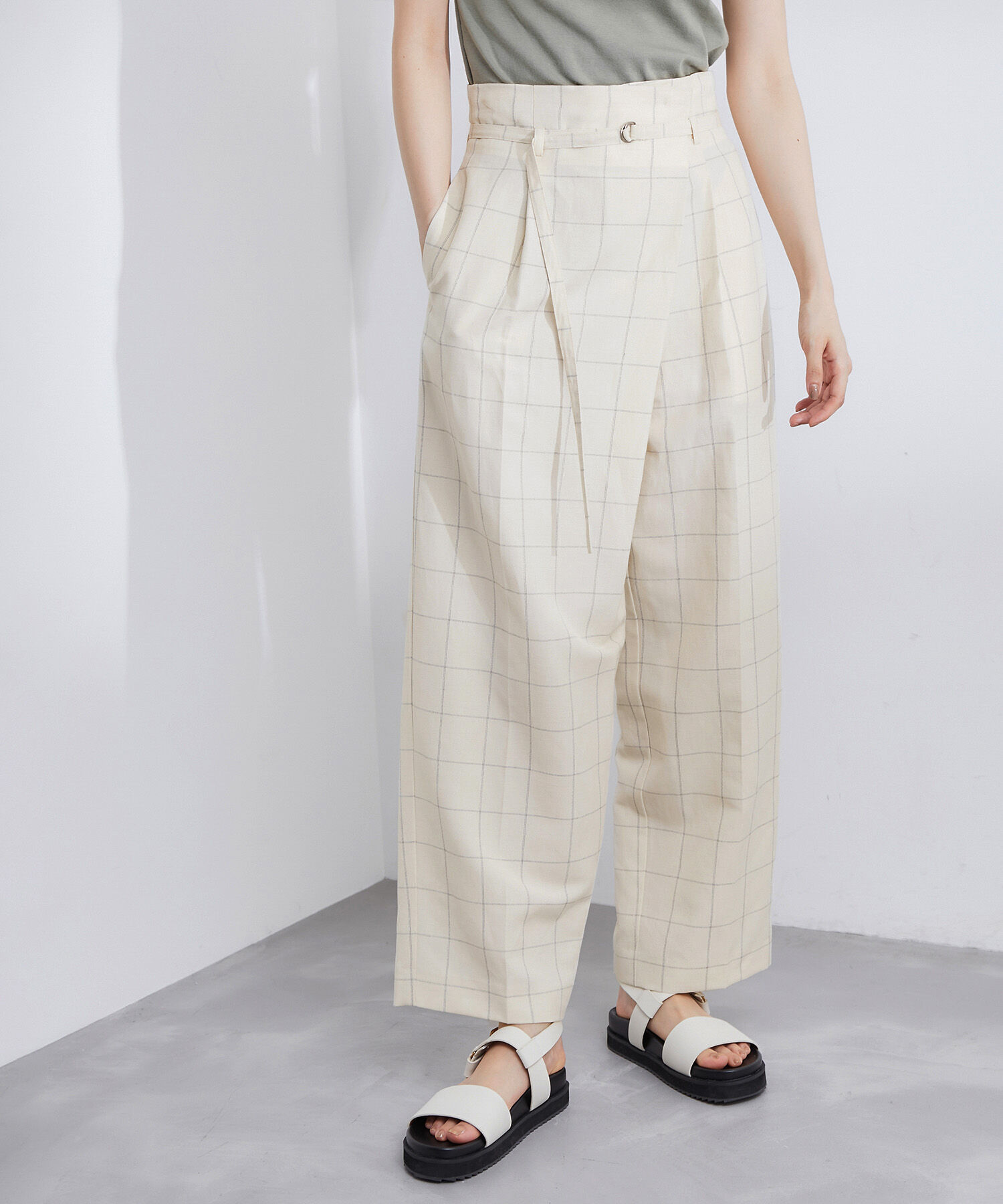 ROPE「【洗える】アシンメトリーラップ風ハイウエストワイドパンツ/セット対応」|その他|キナリ系(17)