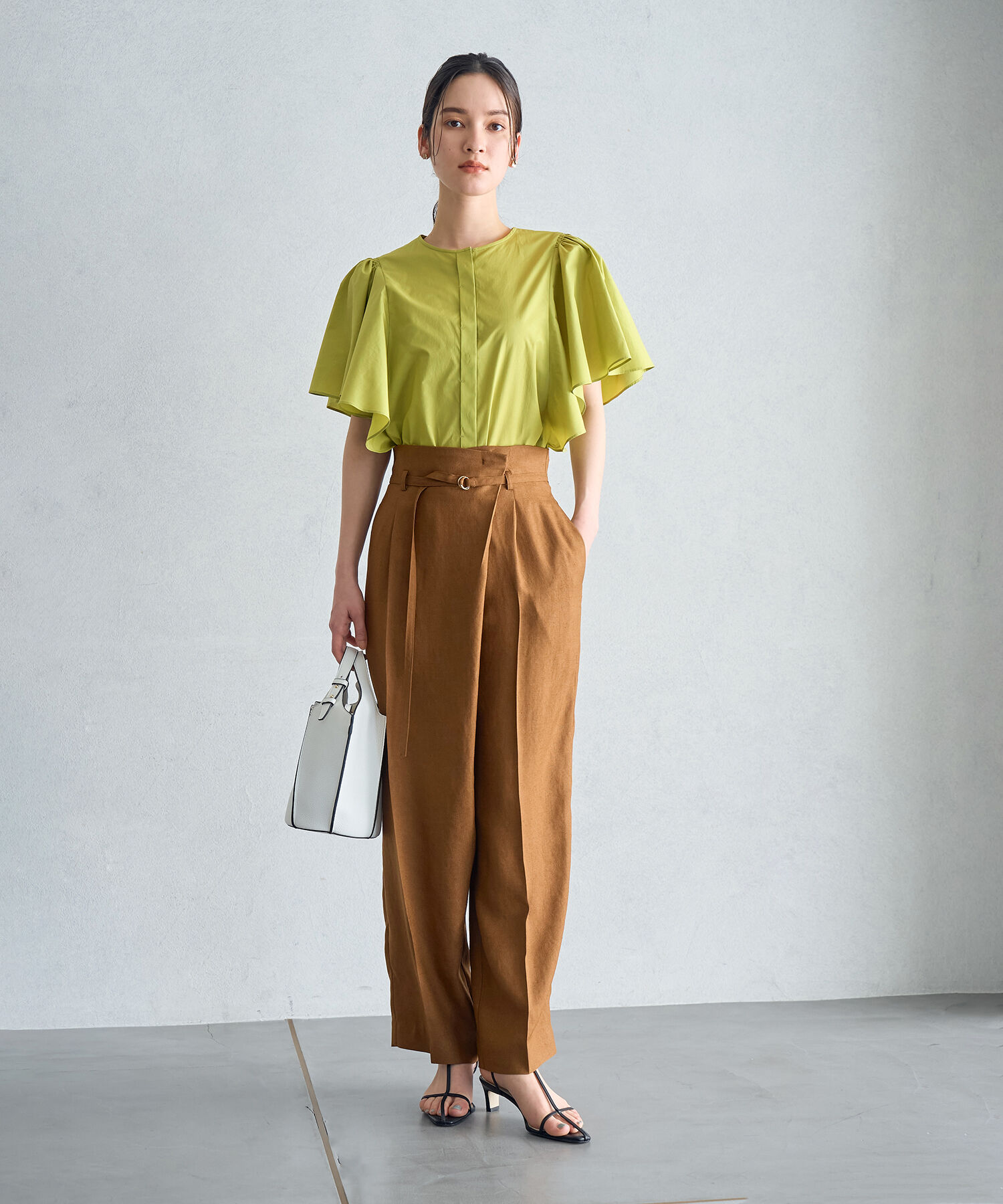 ROPE「【洗える】アシンメトリーラップ風ハイウエストワイドパンツ/セット対応」|その他|