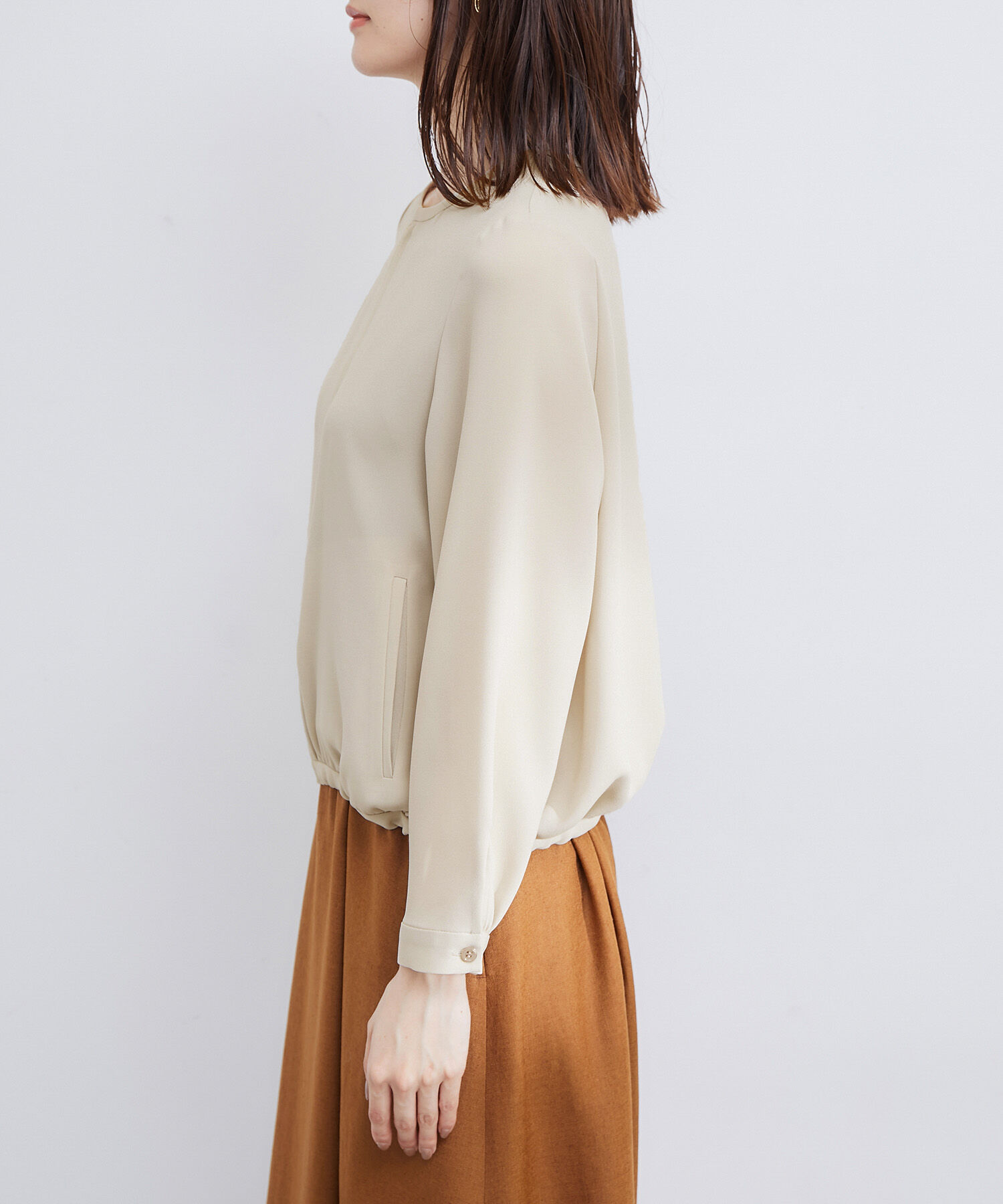 ROPE「【撥水加工】【洗える】とろみドライタッチノーカラーブルゾン/セットアップ対応」|ブルゾン・スタジャン|