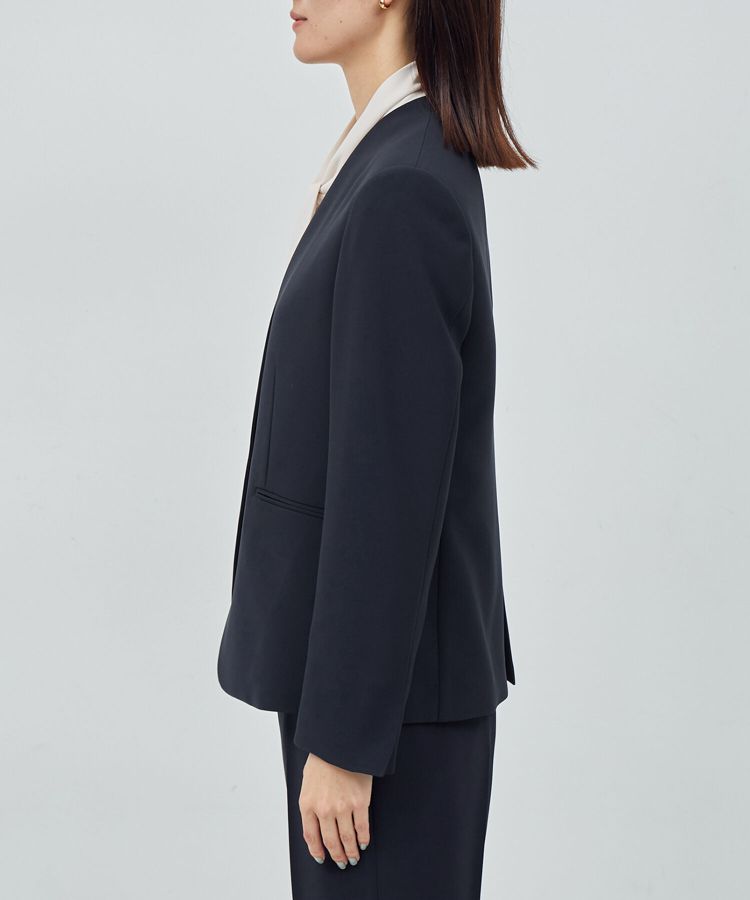 ROPE「トリアセテートダブルクロスVネックジャケット【セレモニー/通勤対応】【洗える】」|ノーカラージャケット|