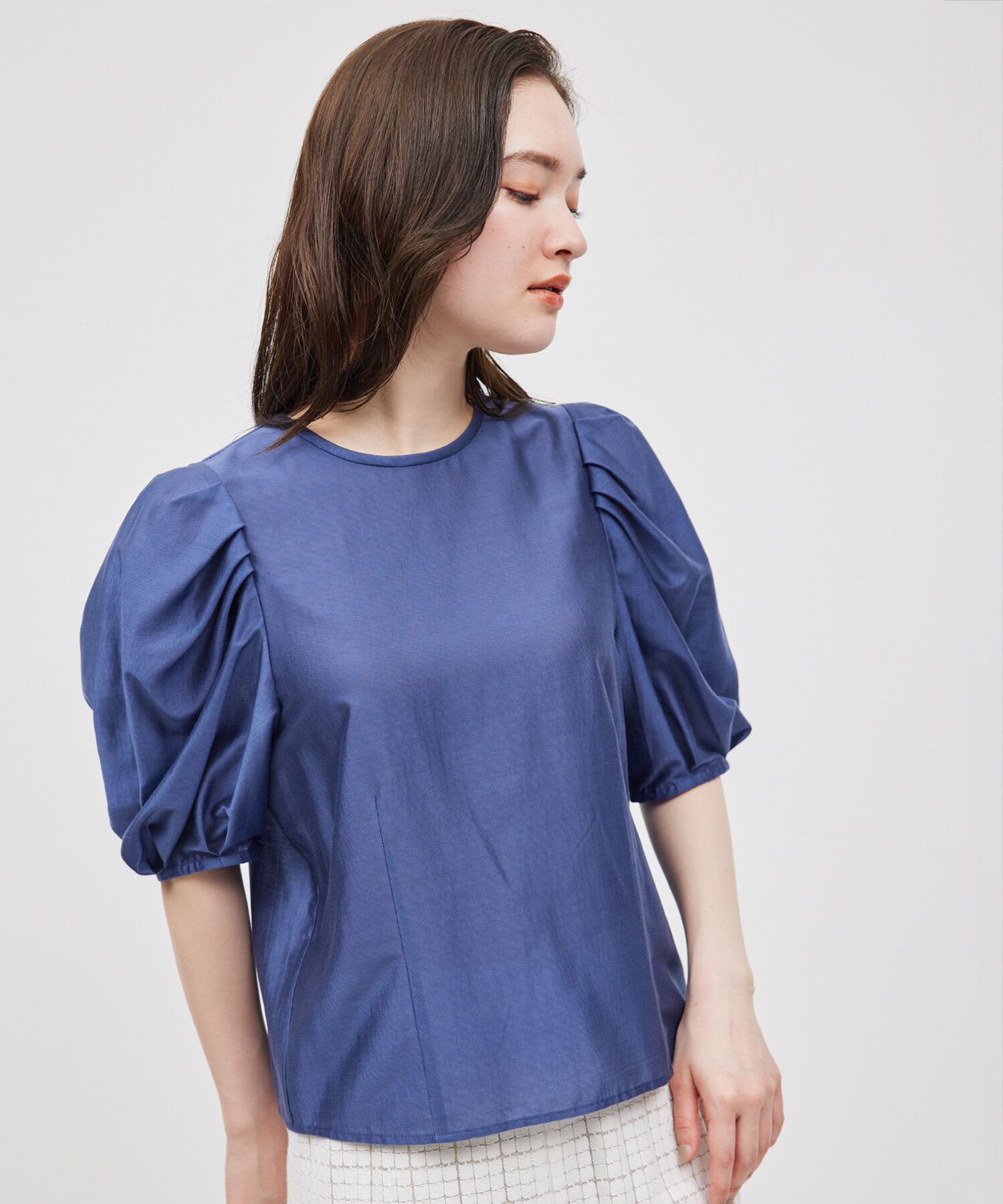 ROPE「【新色追加】【洗える】カールマイヤーパフスリーブブラウス【雑誌/メディア掲載】」|シャツ・ブラウス|ブルー(44)