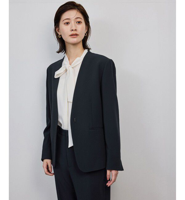 ROPE「トリアセダブルクロスＶネックジャケット/イージーケア」|ノーカラージャケット|