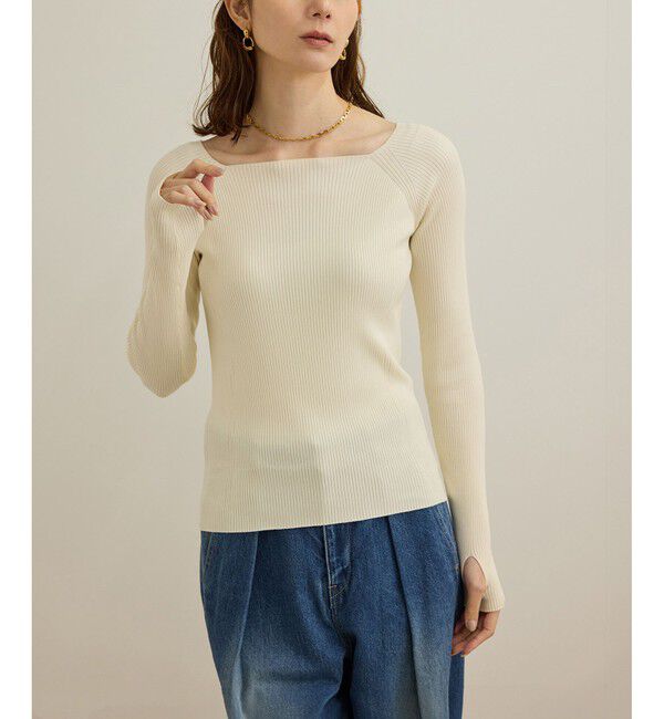 ROPE「【洗える】ワイドリブスクエアネックニット」|ニット・セーター|