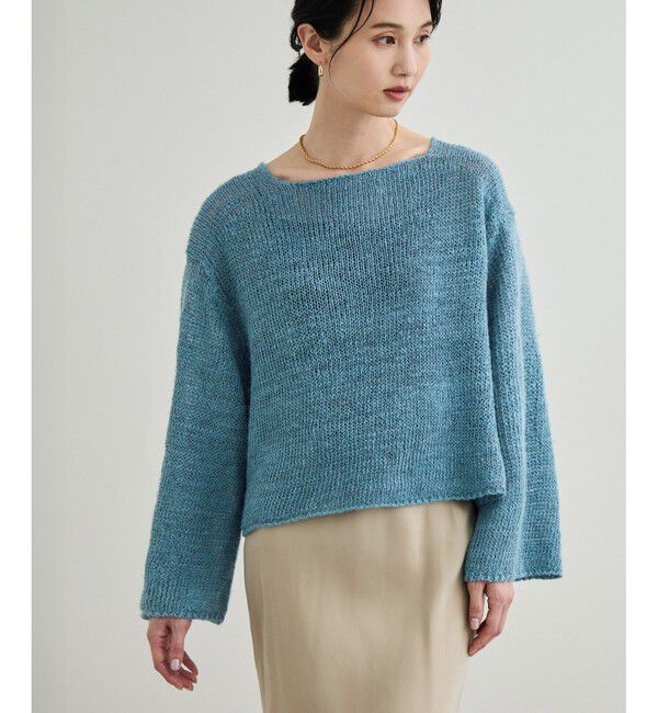 ROPE「【洗える】スラブリネン ボートネックプルオーバー」|ニット・セーター|ターコイズ(49)