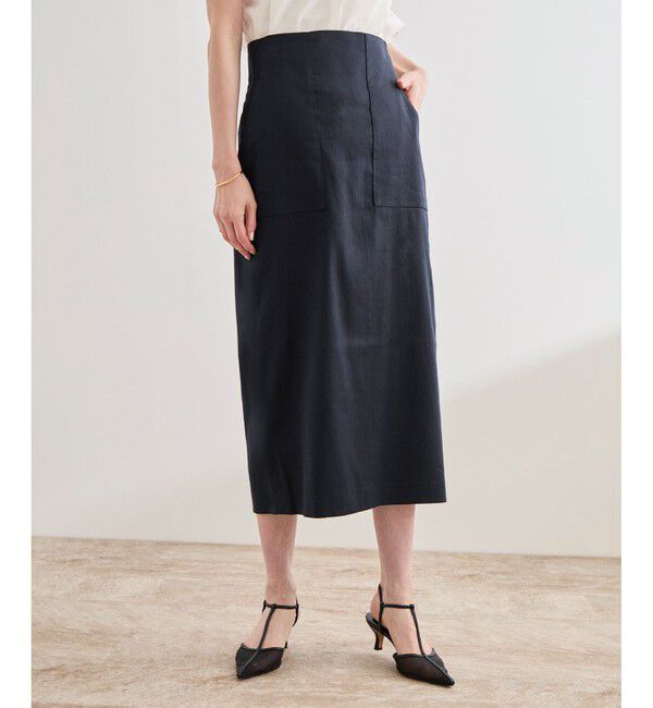 ROPE「【洗える】サテンリネン ポケット付きタイトスカート【34サイズ/J'aDoRe・店舗限定】/25SS」|スカート|