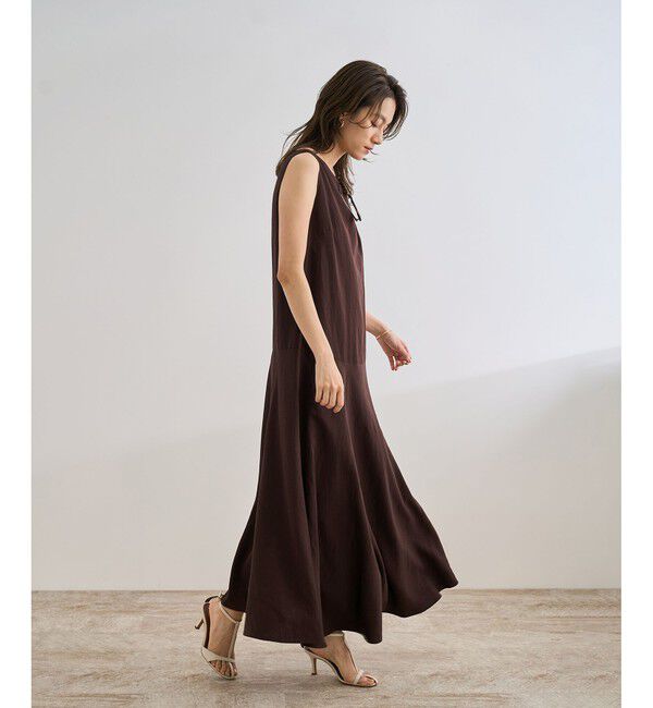 ROPE「レーヨンリネン スラッシュドネックワンピース【セットジャケット対応】」|ワンピース|