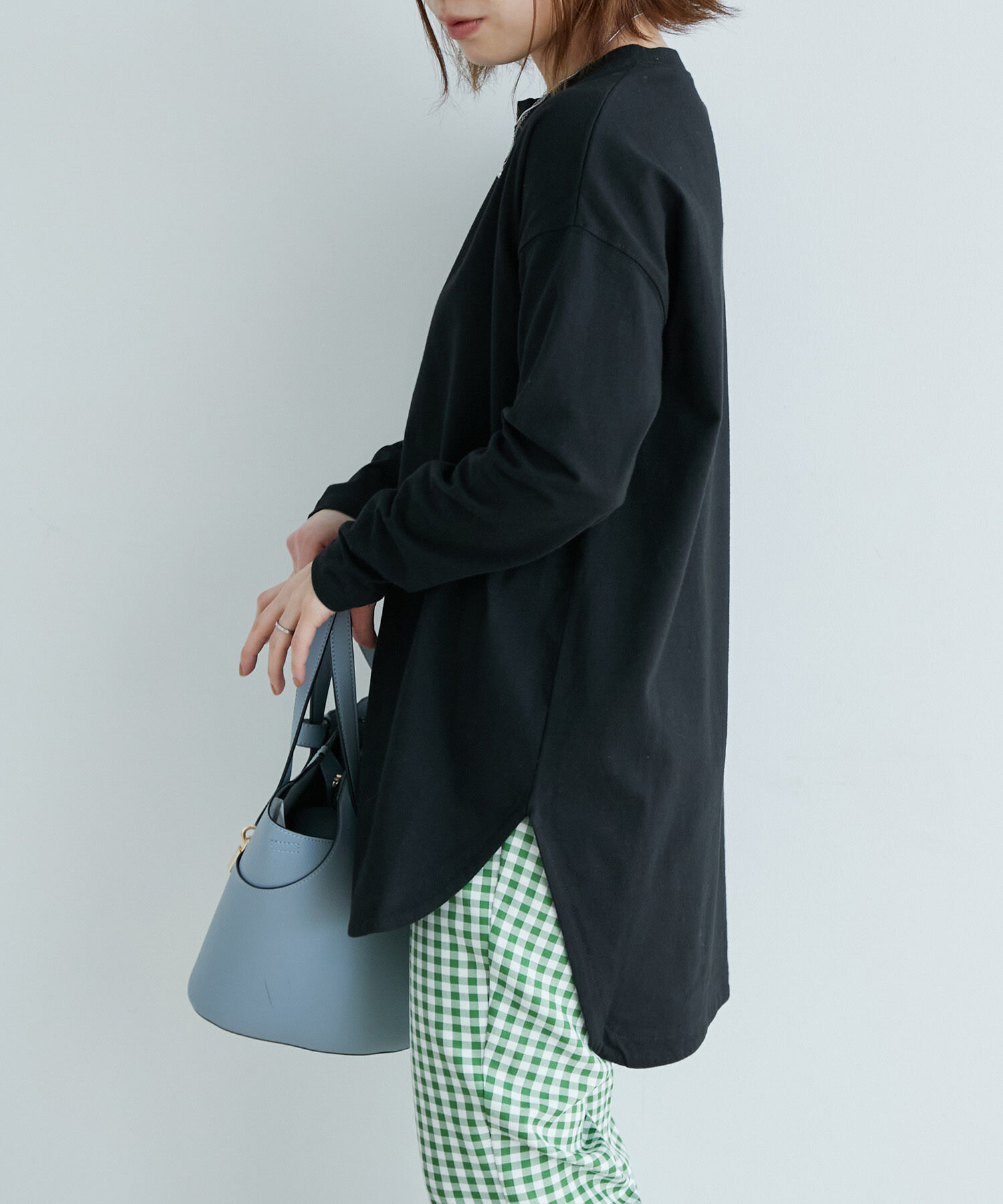 VIS「シルエットスッキリUSAコットンロングTシャツ」|Tシャツ・カットソー|ブラック(01)