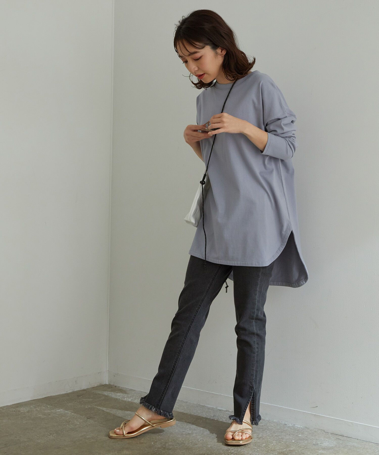 VIS「シルエットスッキリUSAコットンロングTシャツ」|Tシャツ・カットソー|