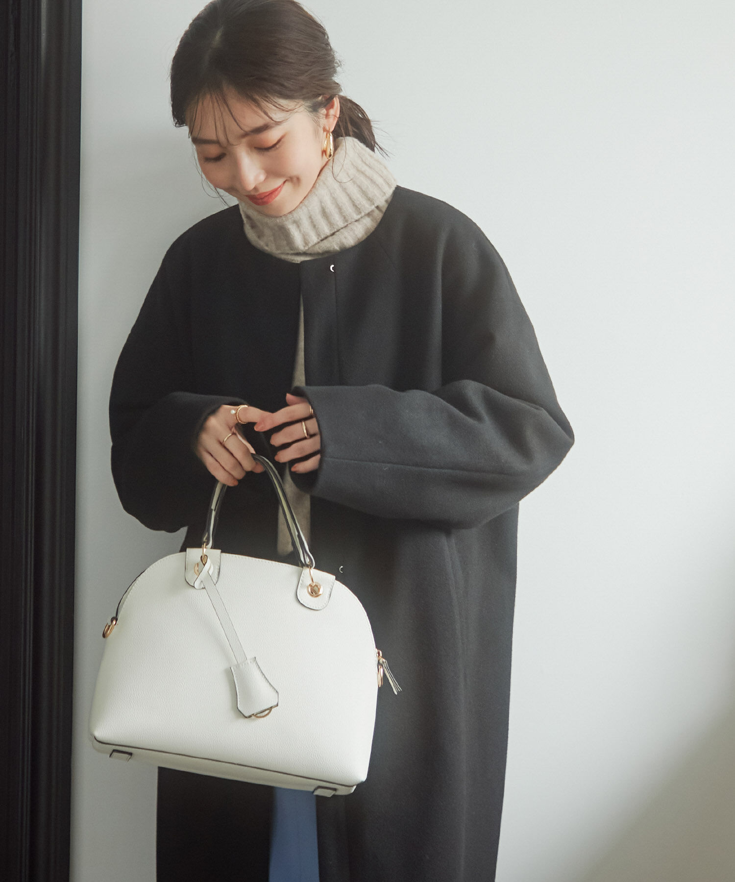 VIS「スッキリ見えフェイクウールノーカラーロングコート」|その他|