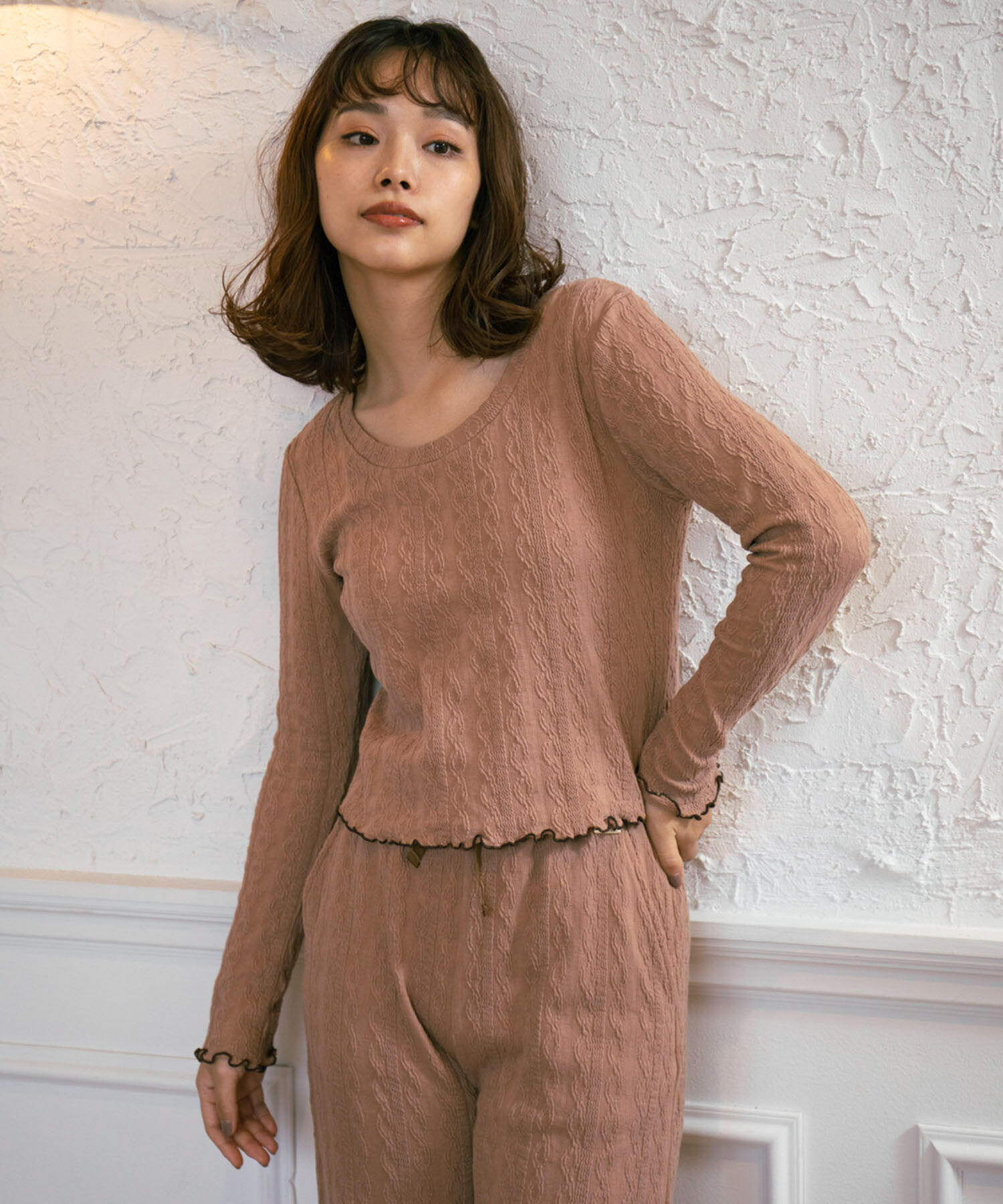 VIS「【ViSage】カットジャガード配色メロープルオーバー【セットアップ対応】」|ルームウェア|