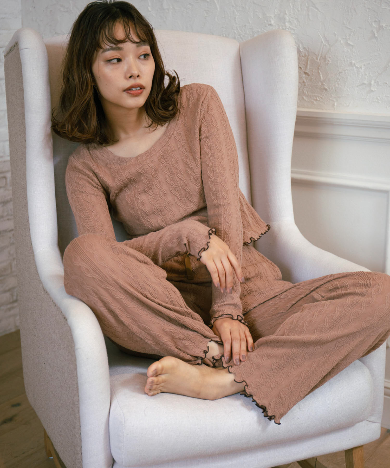 VIS「【ViSage】カットジャガード配色メロープルオーバー【セットアップ対応】」|ルームウェア|