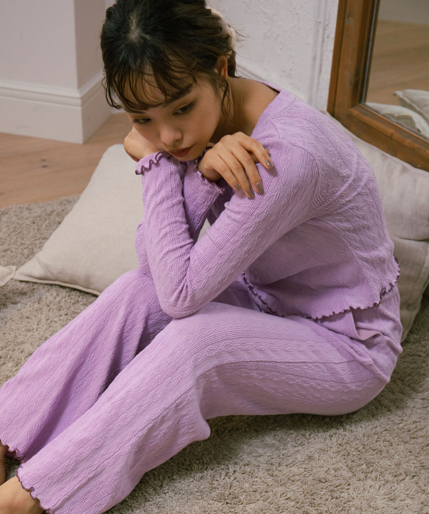 VIS「【ViSage】カットジャガード配色メロープルオーバー【セットアップ対応】」|ルームウェア|