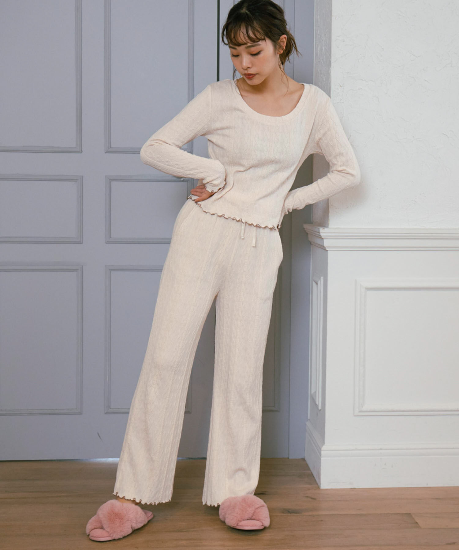 VIS「【ViSage】カットジャガード配色メロープルオーバー【セットアップ対応】」|ルームウェア|