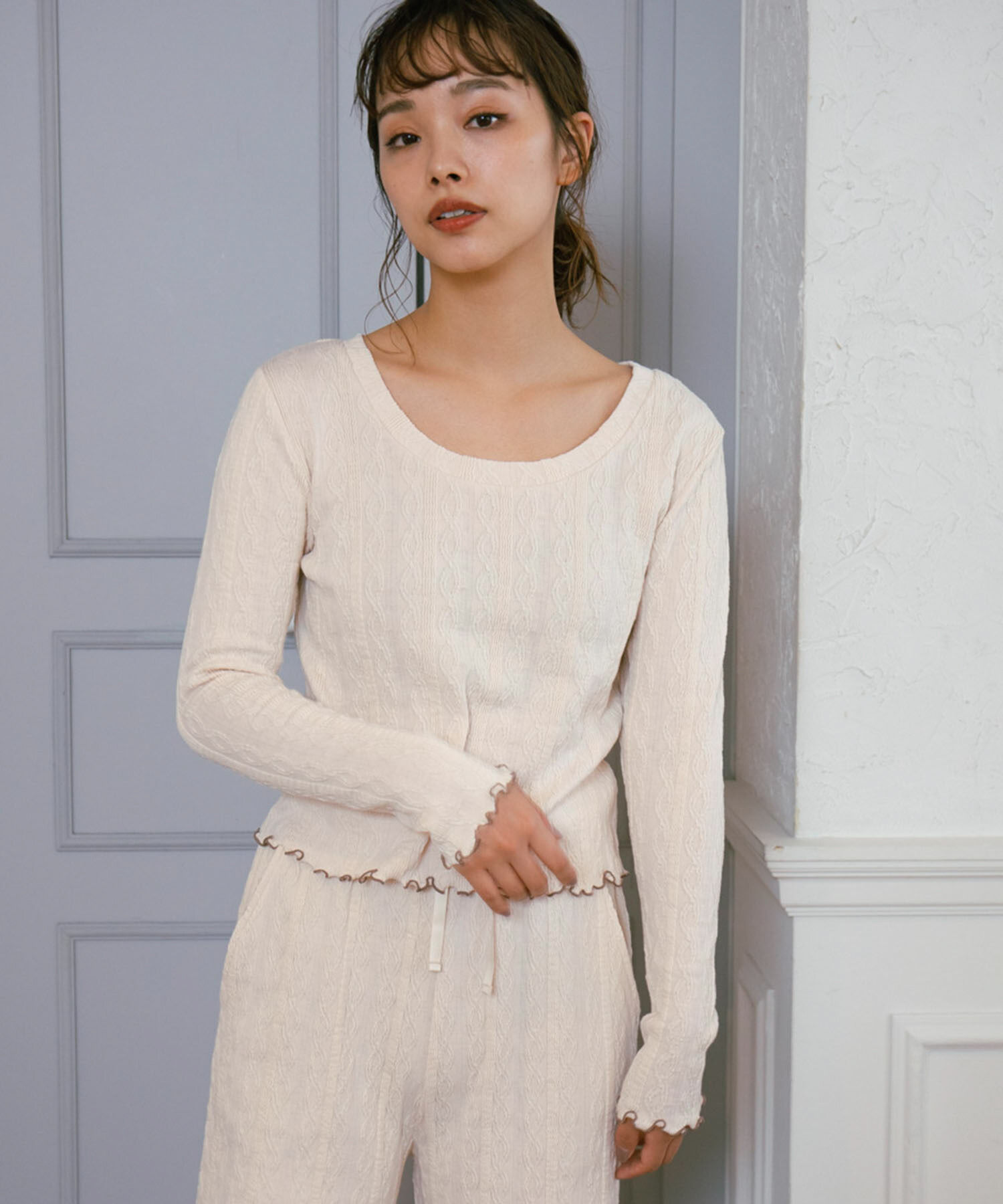 VIS「【ViSage】カットジャガード配色メロープルオーバー【セットアップ対応】」|ルームウェア|