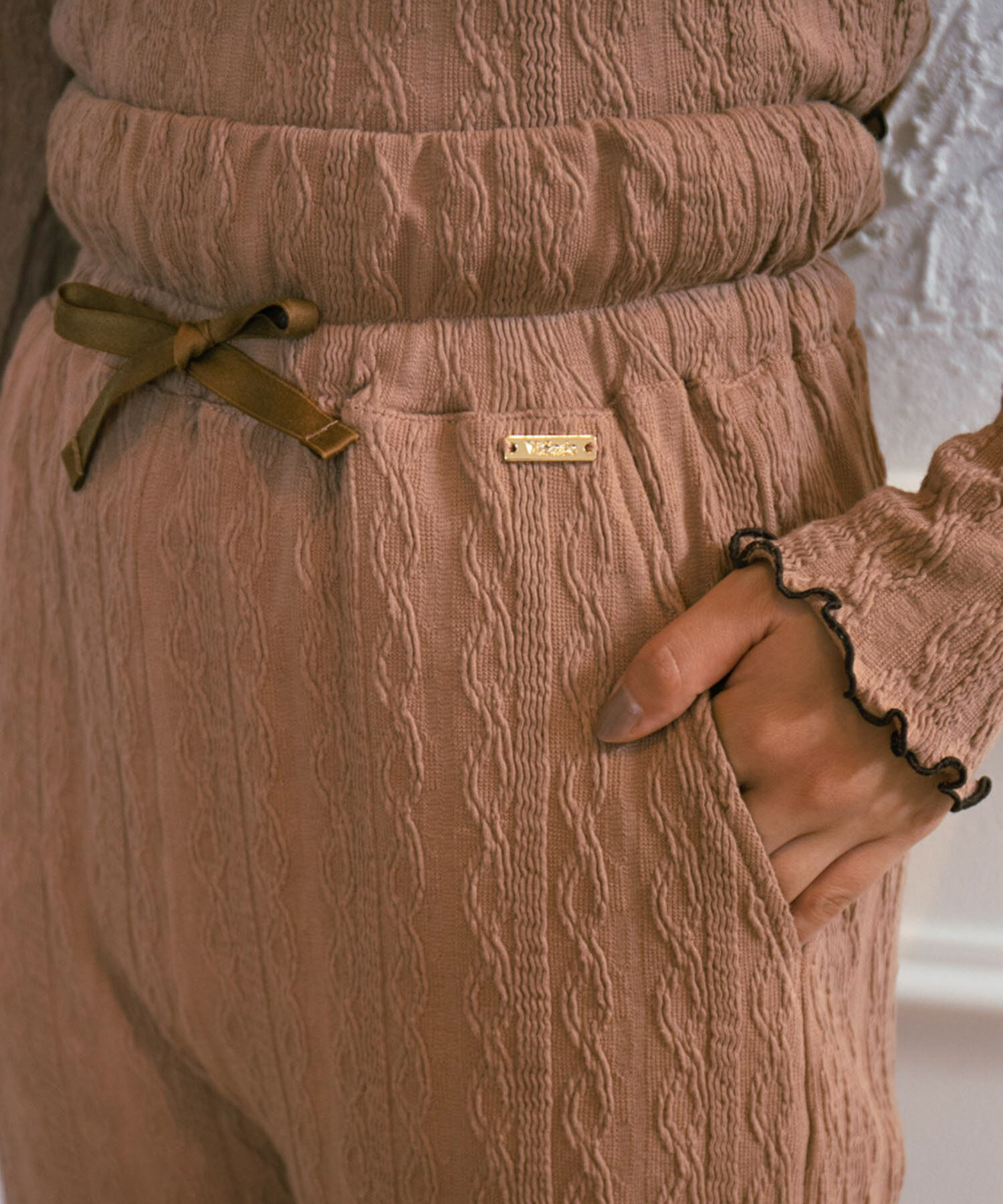 VIS「【ViSage】カットジャガードハイウエストイージーパンツ【セットアップ対応】」|ルームウェア|