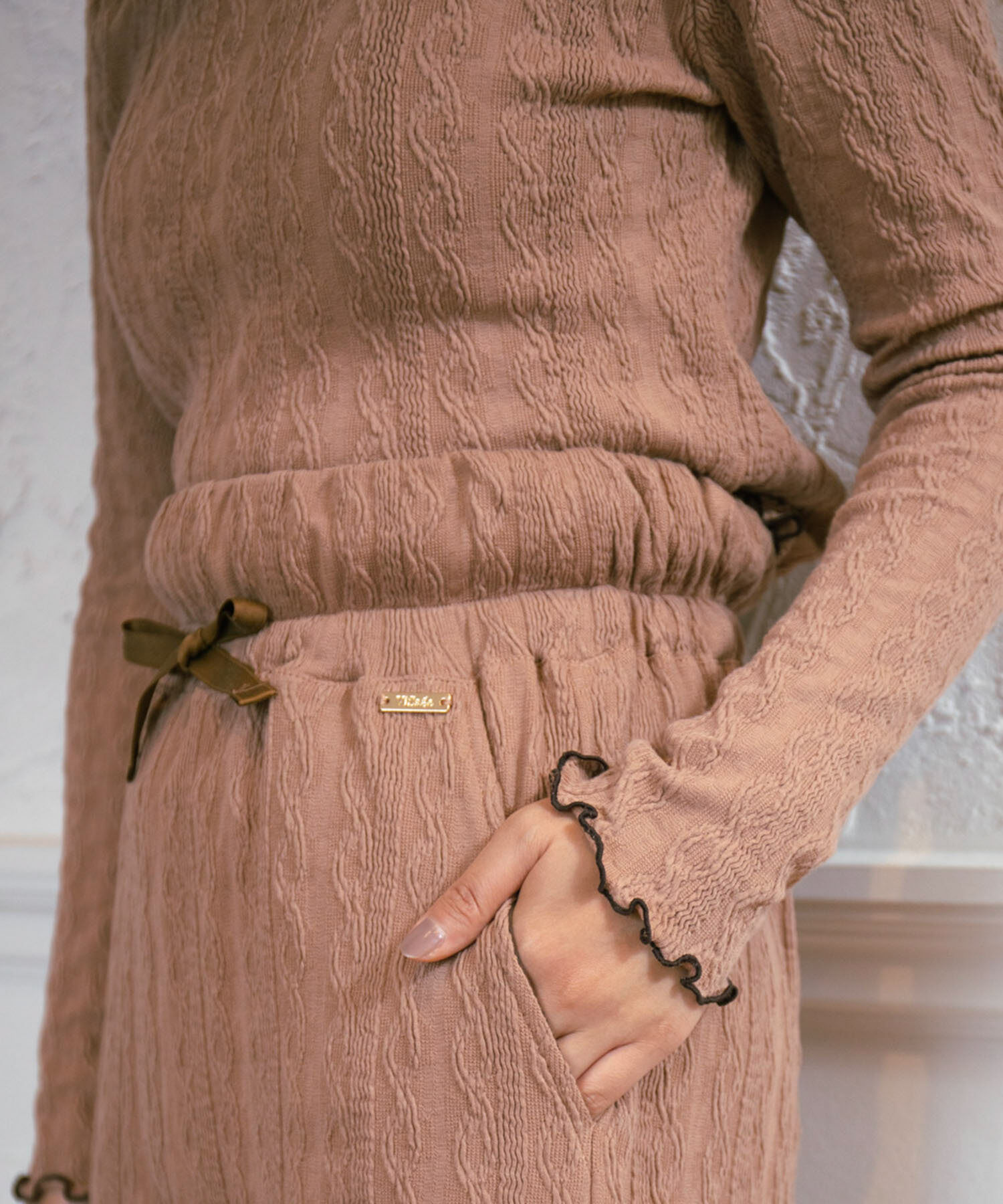 VIS「【ViSage】カットジャガードハイウエストイージーパンツ【セットアップ対応】」|ルームウェア|