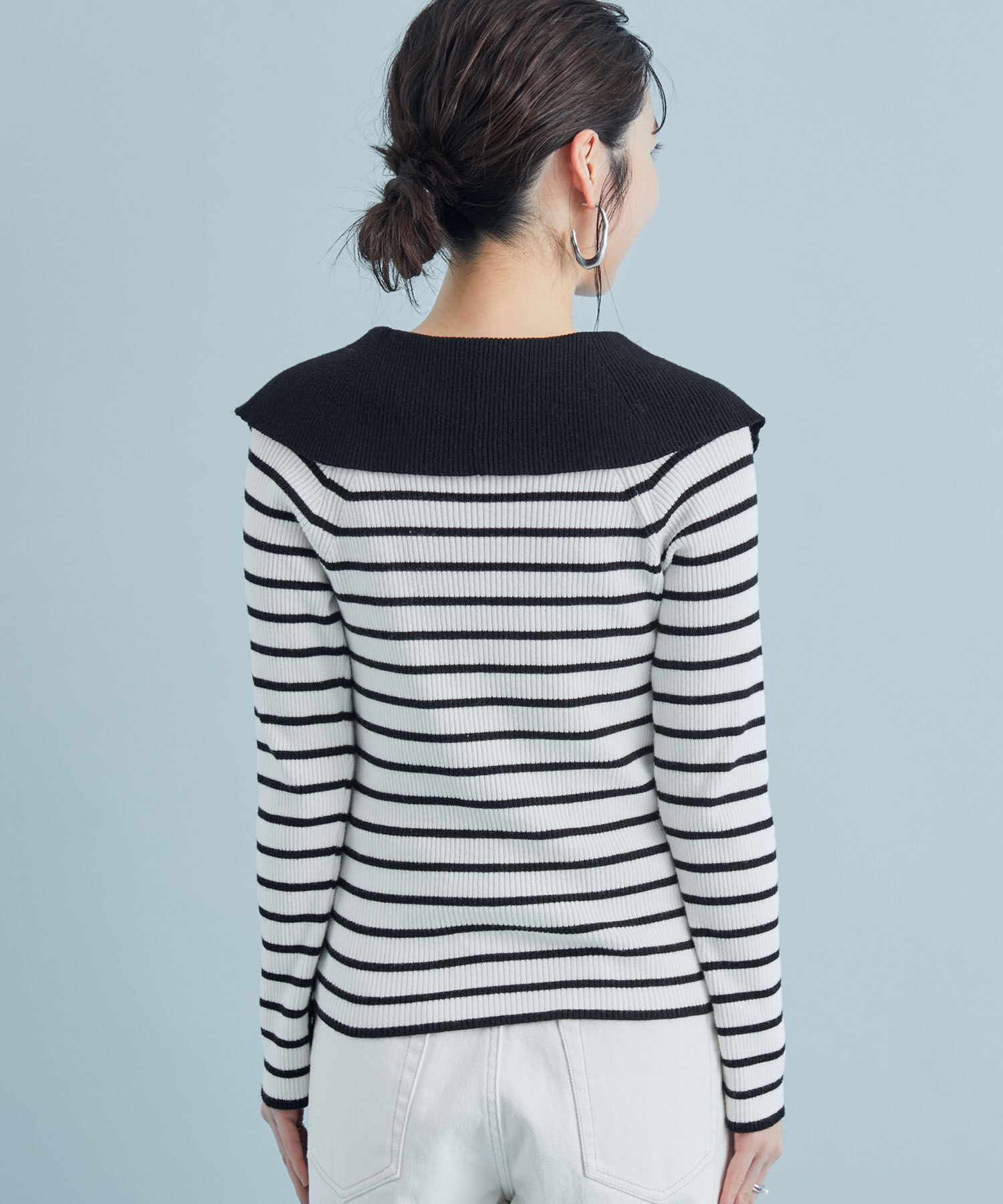 VIS「ボーダー＆無地ビッグカラーニット」|ニット・セーター|