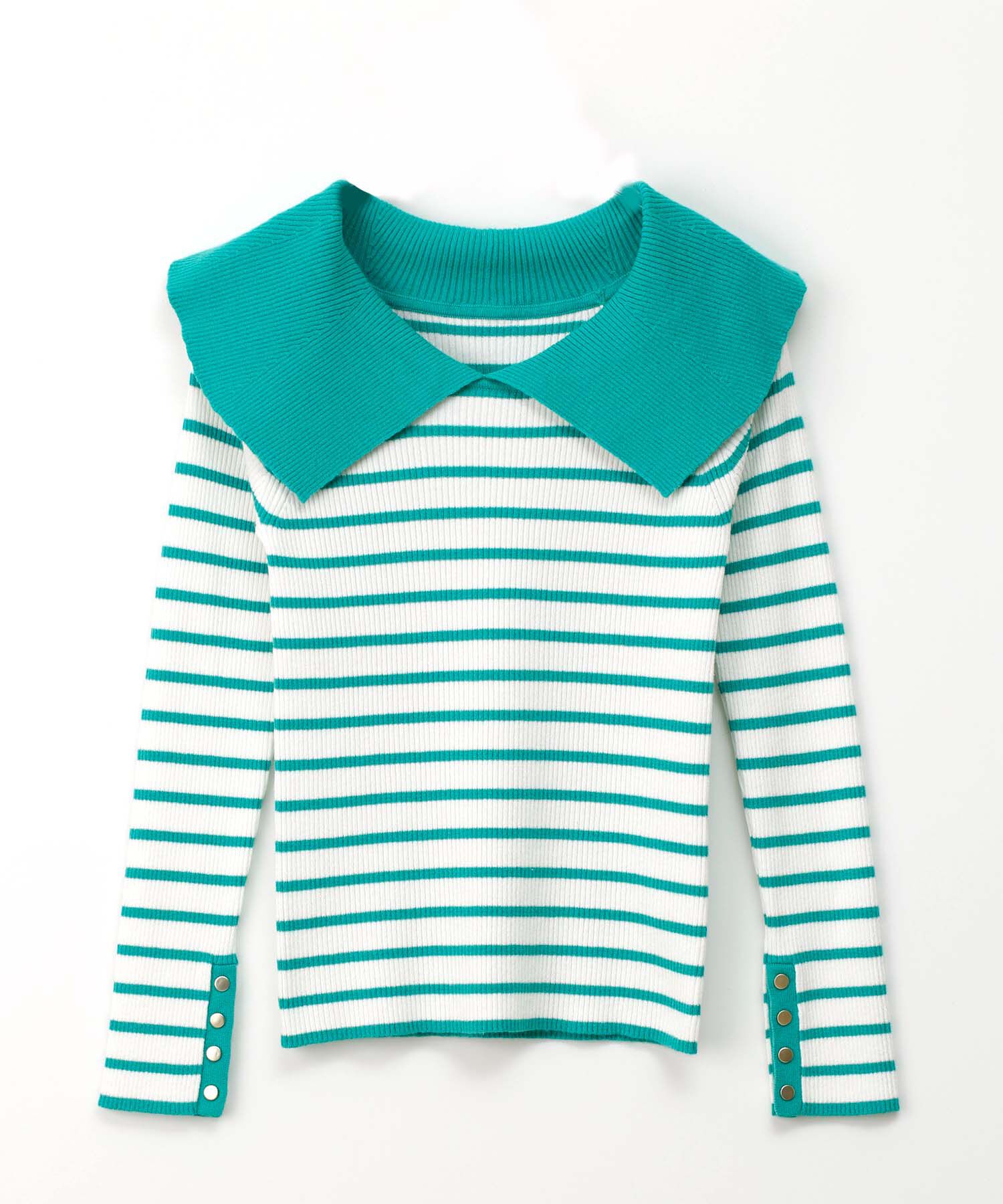 VIS「ボーダー＆無地ビッグカラーニット」|ニット・セーター|