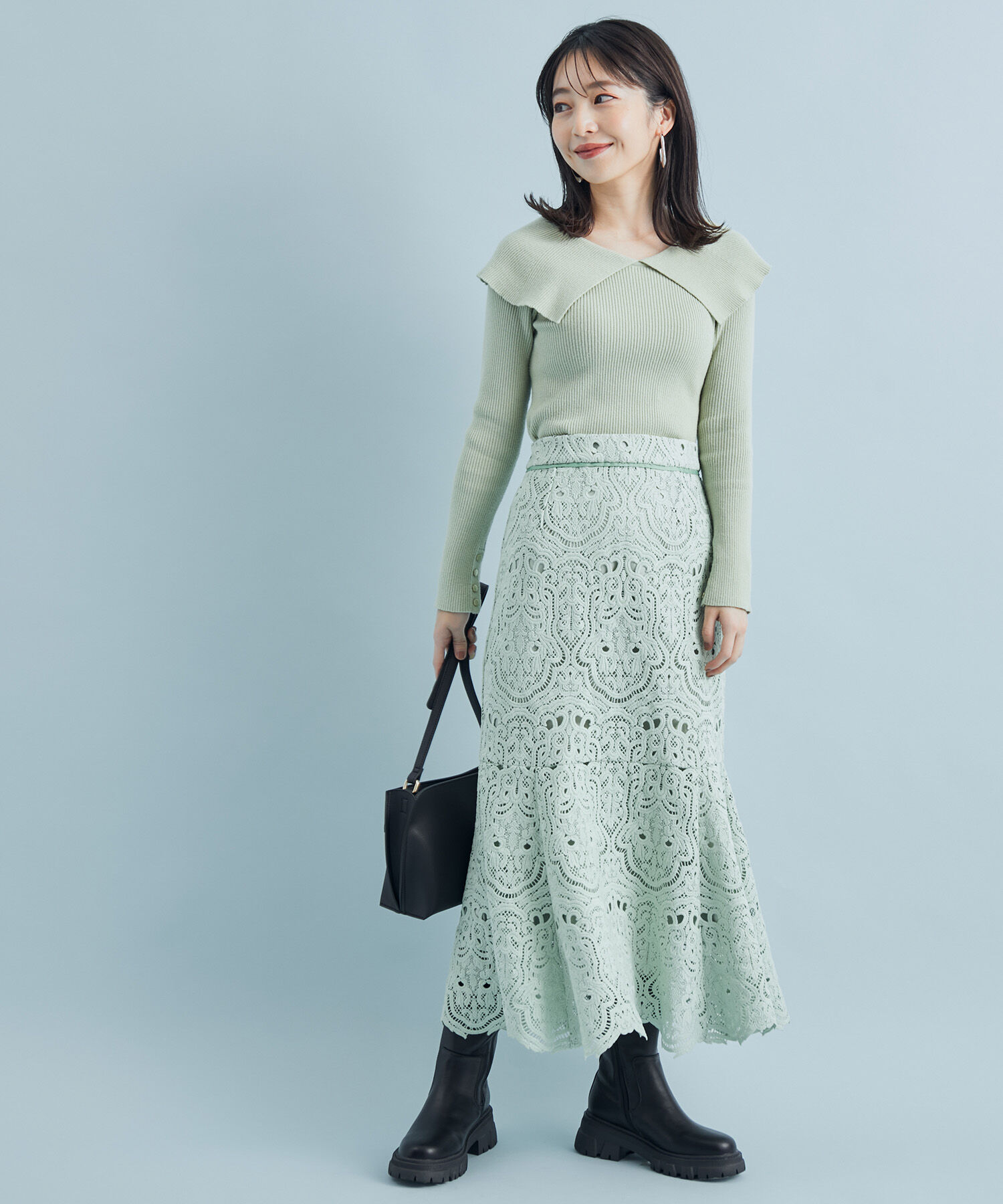 VIS「ボーダー＆無地ビッグカラーニット」|ニット・セーター|