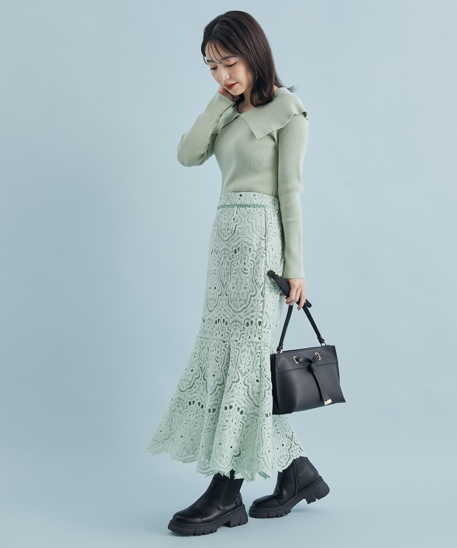 VIS「ボーダー＆無地ビッグカラーニット」|ニット・セーター|