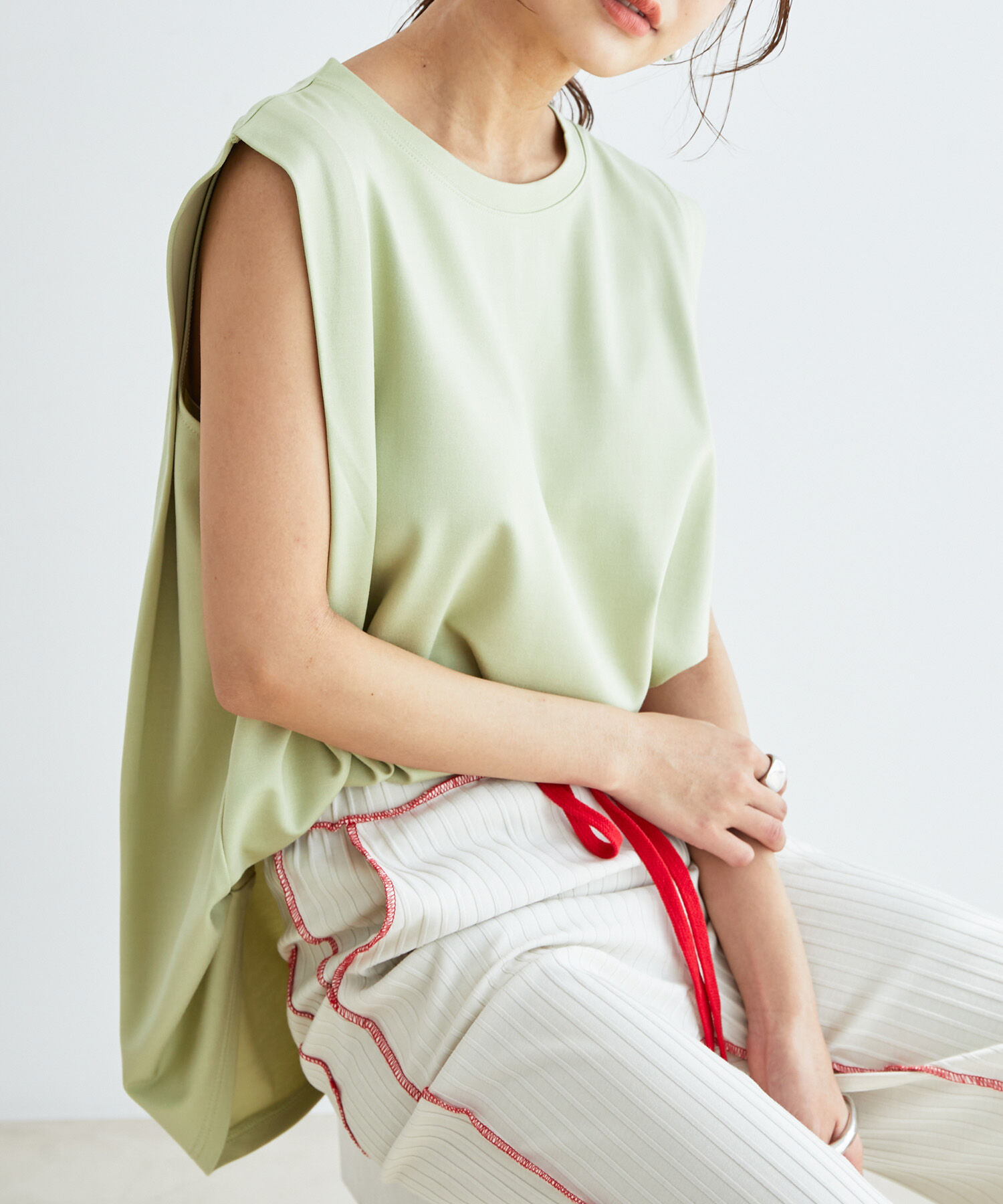 vis-a-vis「【WEB限定】シルケットノースリーブプルオーバー」|Tシャツ・カットソー|ライトグリーン(33)