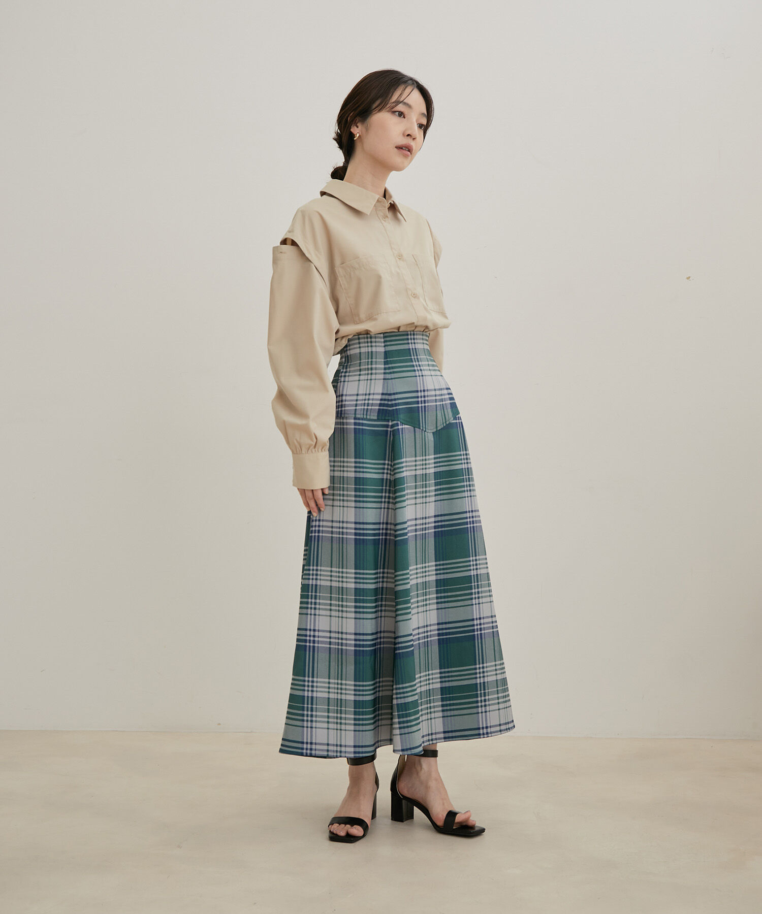 VIS「【洗える】無地＆ストライプ袖取り外しダブルポケットシャツ」|シャツ・ブラウス|