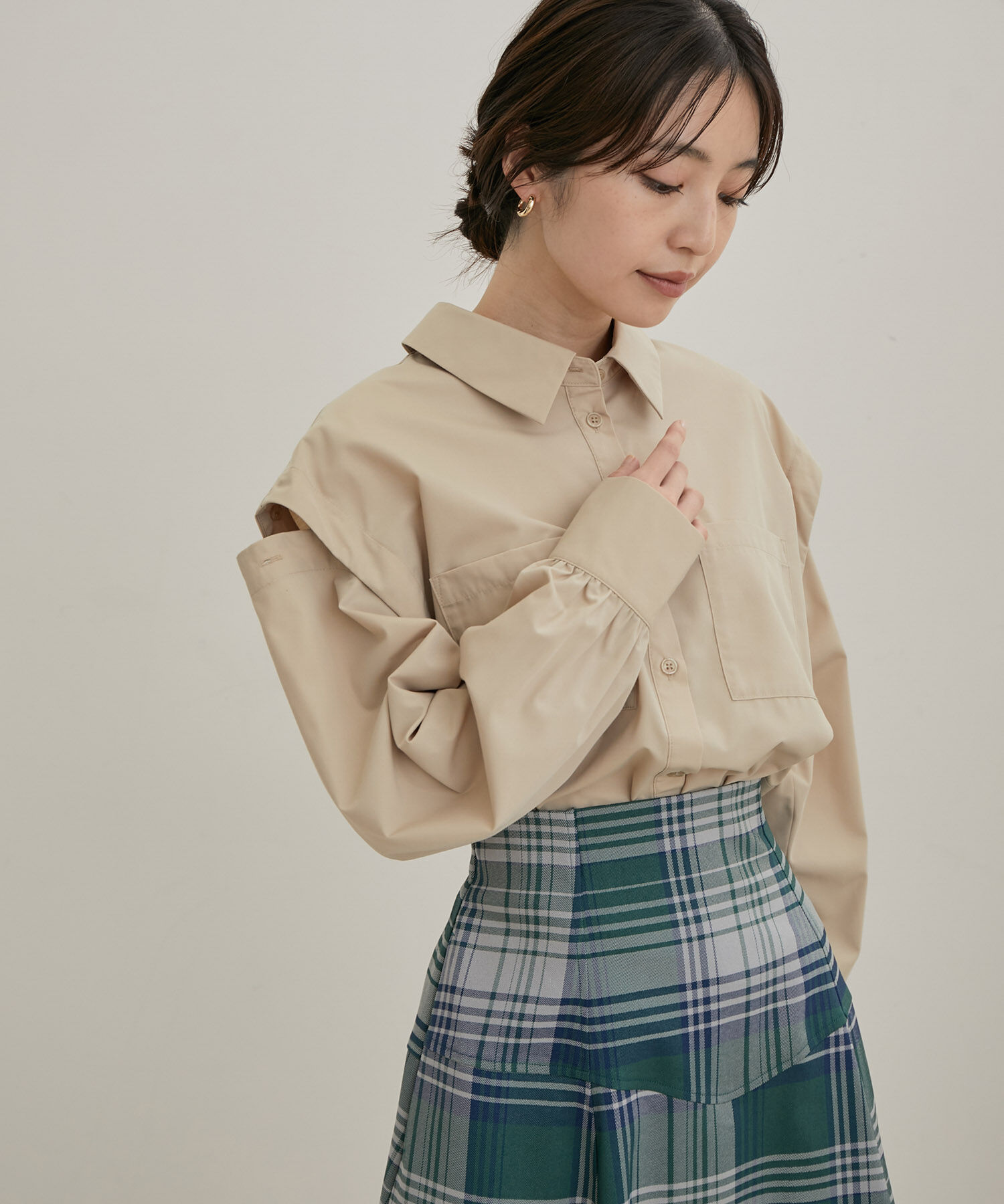 VIS「【洗える】無地＆ストライプ袖取り外しダブルポケットシャツ」|シャツ・ブラウス|ベージュ(27)