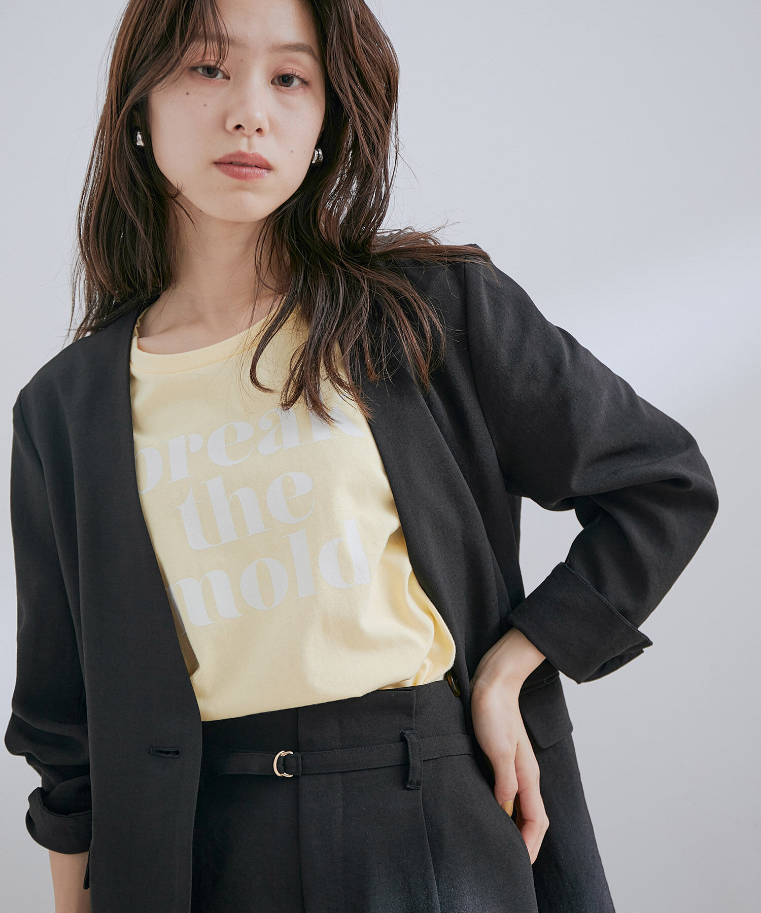 VIS「【洗える・接触冷感】美easyノーカラーVネックジャケット【セットアップ対応】」|ノーカラージャケット|