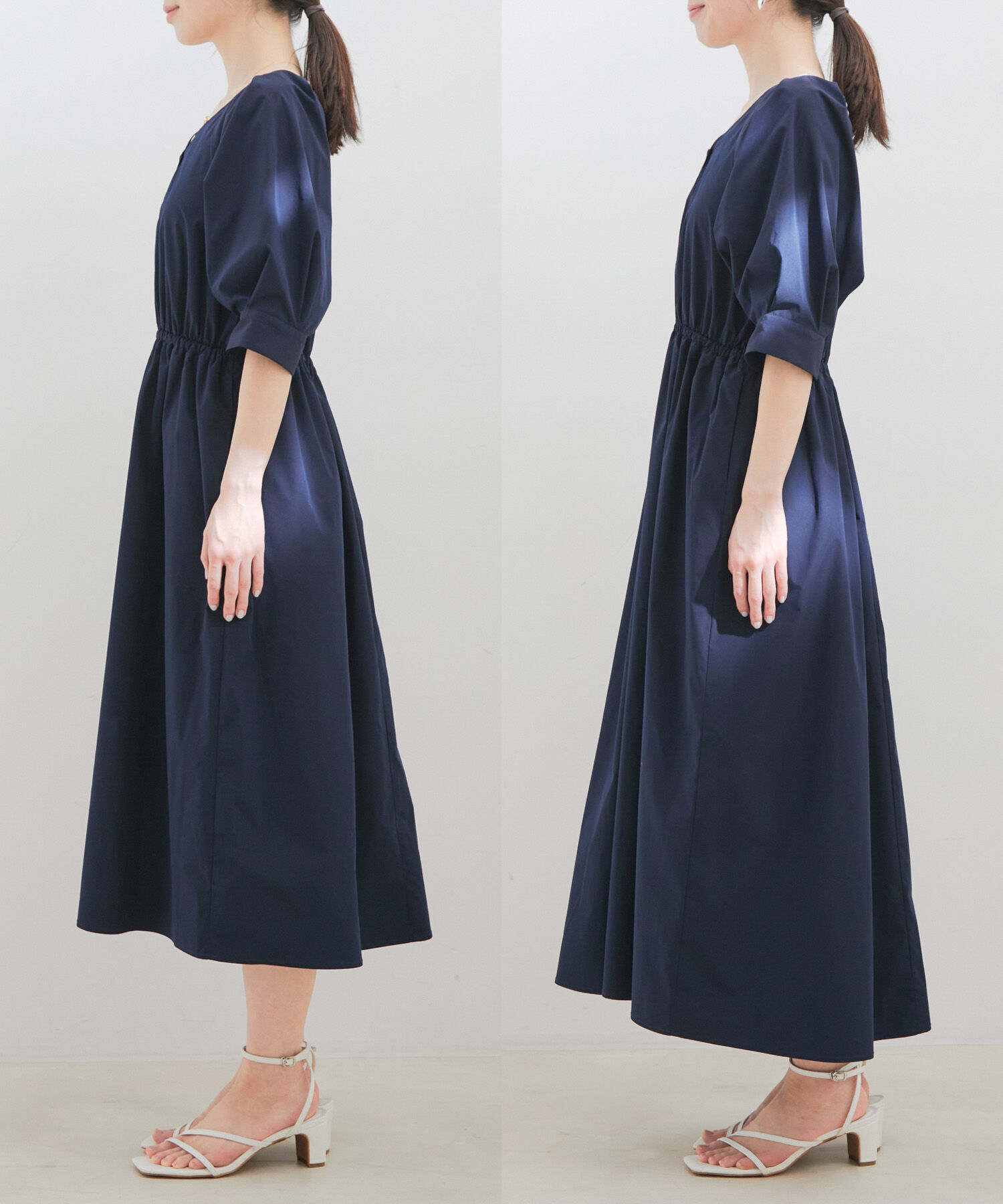 VIS「【前後2WAY】ボリュームスリーブフィット＆フレアワンピース【洗える】」|ワンピース|