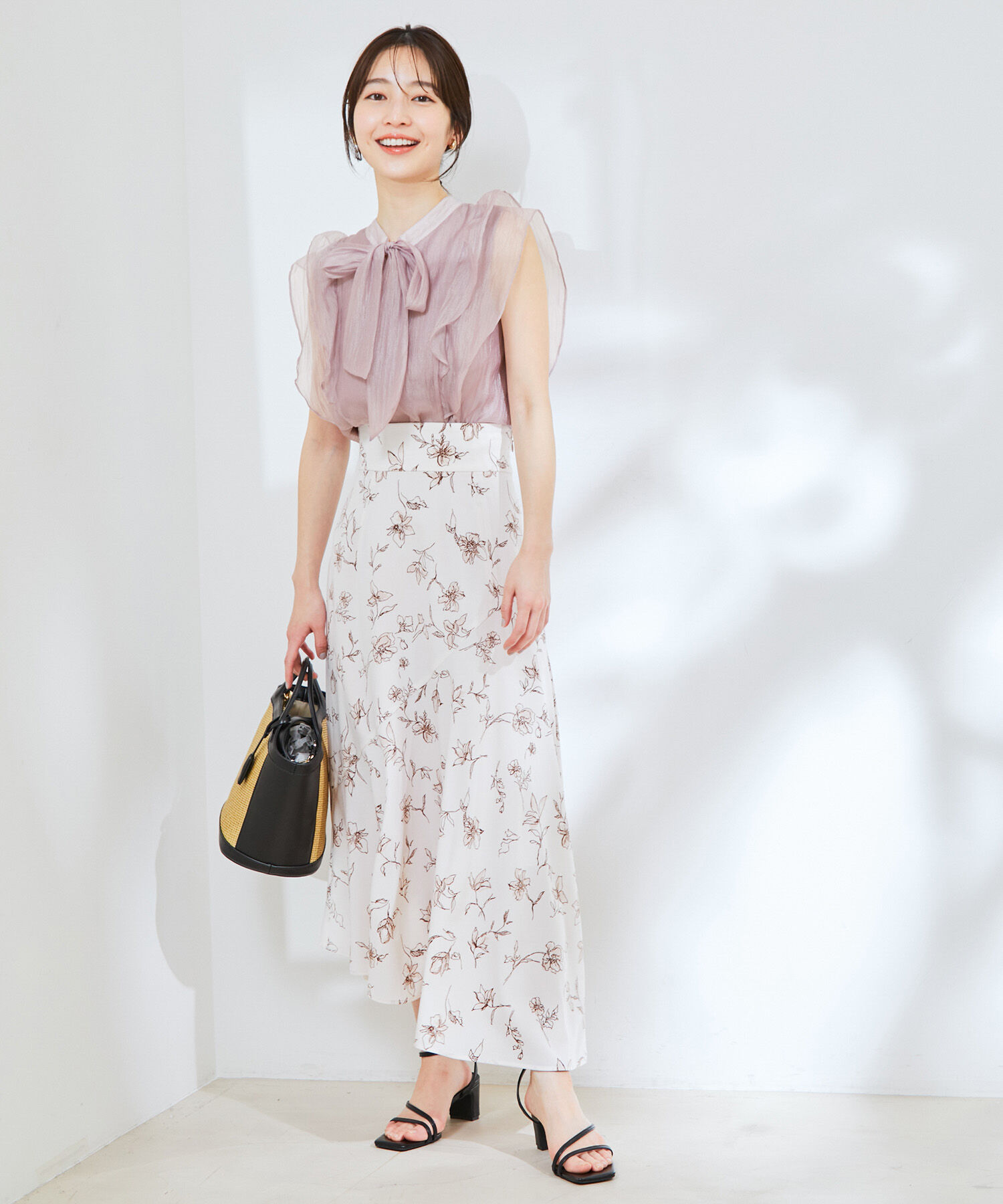 VIS「【洗える】アシンメトリー花柄マーメイドスカート」|スカート|