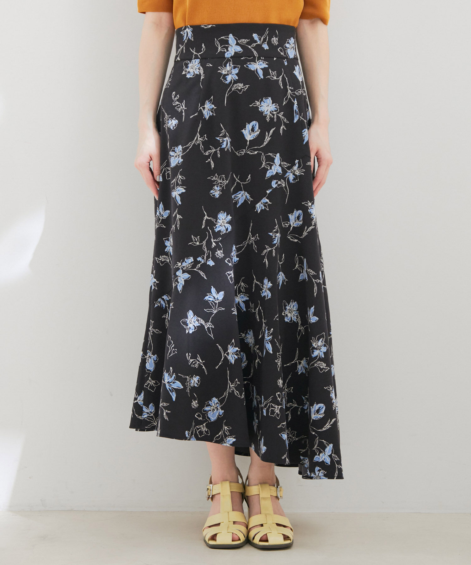 VIS「【洗える】アシンメトリー花柄マーメイドスカート」|スカート|