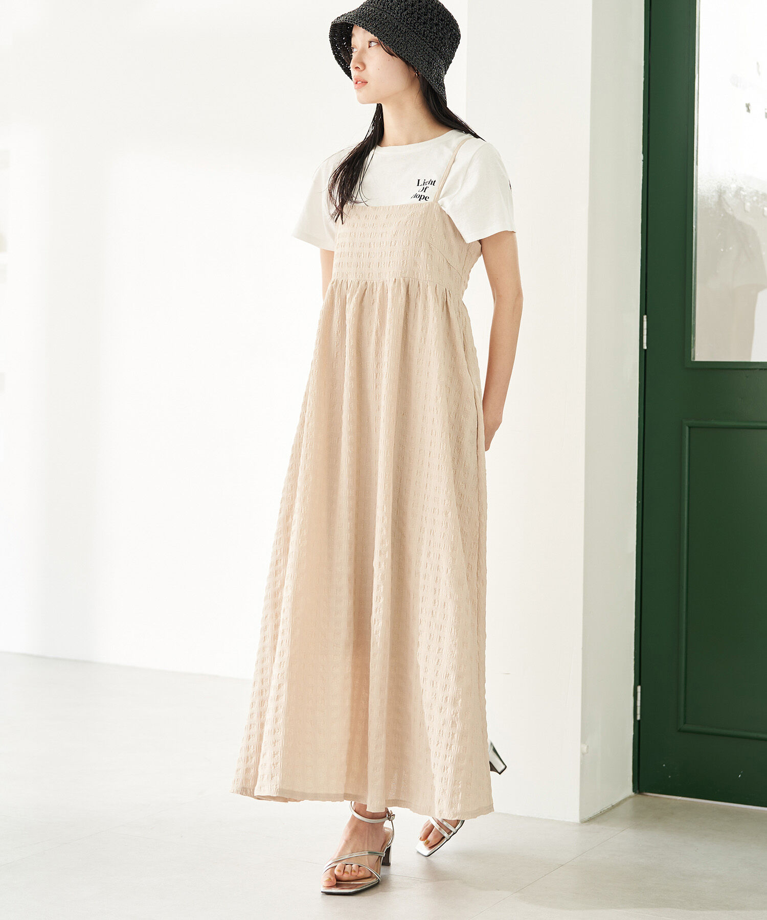 VIS「【新色】【洗える】ふくれチェックキャミワンピース」|ワンピース|ベージュ(27)