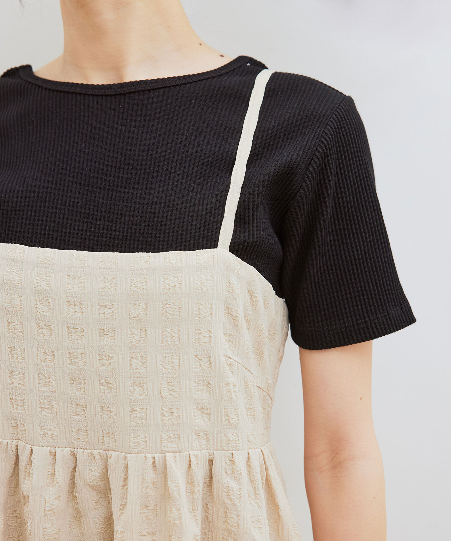 VIS「【新色】【洗える】ふくれチェックキャミワンピース」|ワンピース|