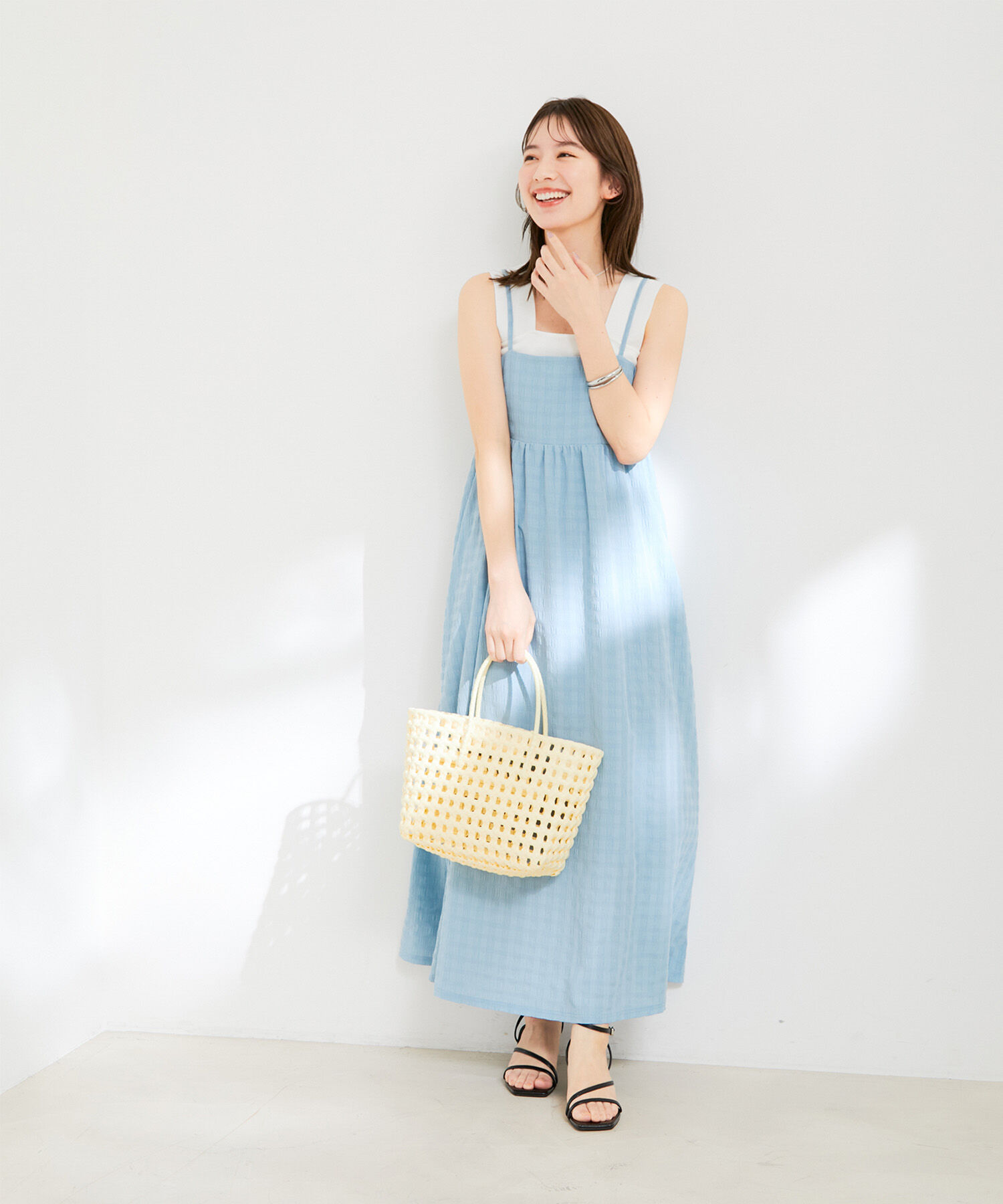 VIS「【新色】【洗える】ふくれチェックキャミワンピース」|ワンピース|