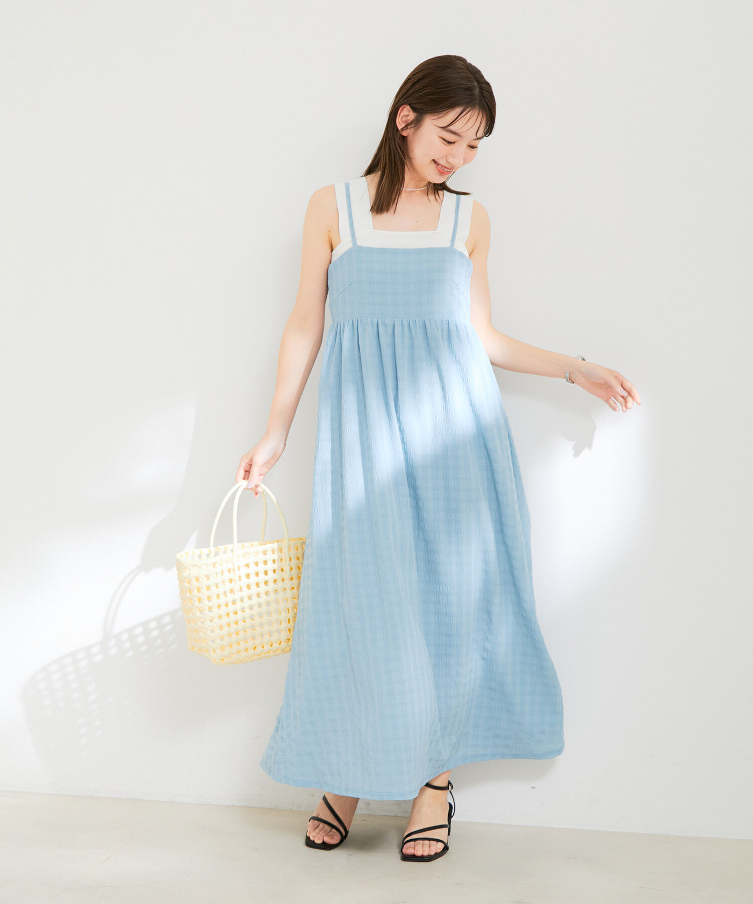 VIS「【新色】【洗える】ふくれチェックキャミワンピース」|ワンピース|