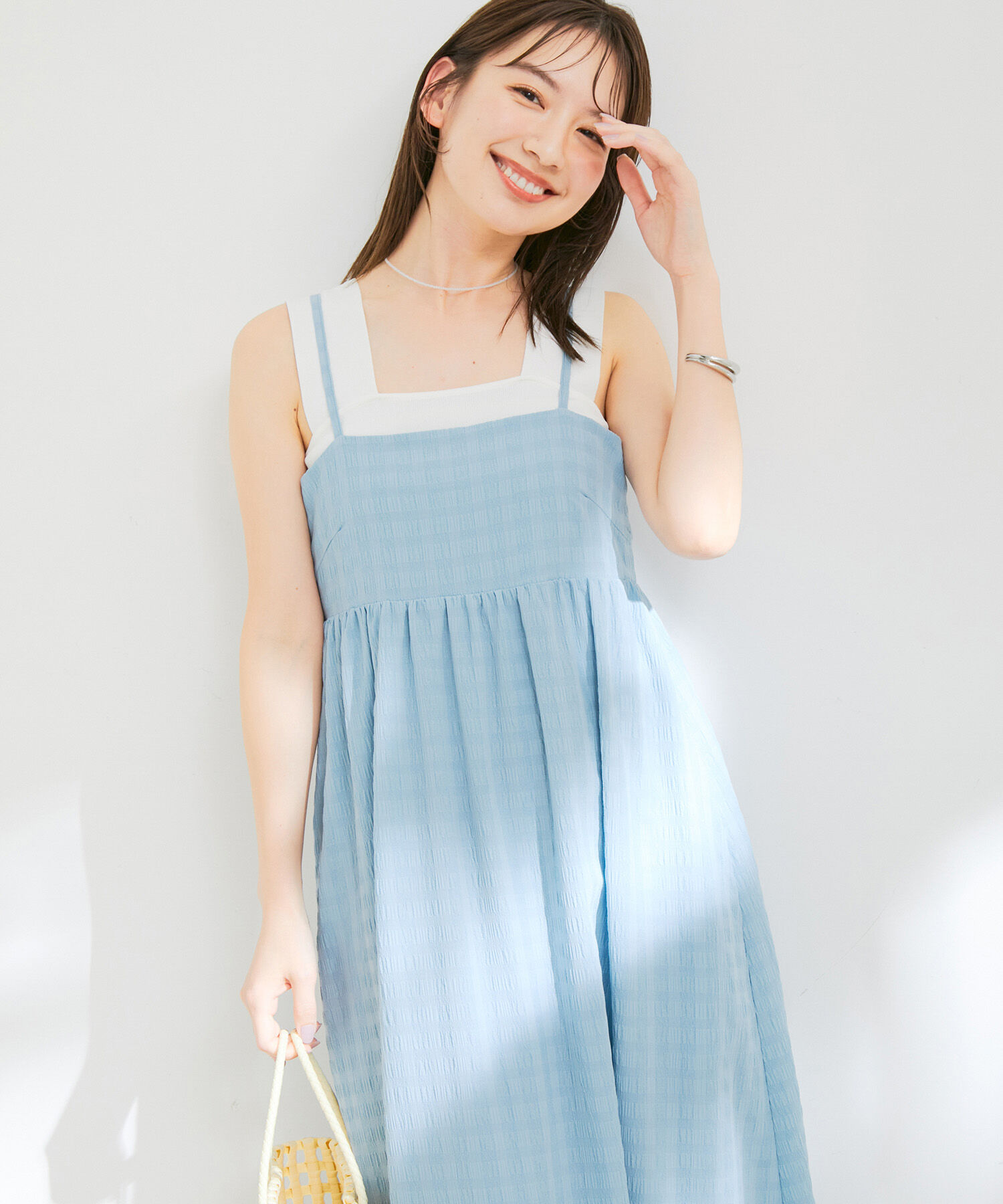 VIS「【新色】【洗える】ふくれチェックキャミワンピース」|ワンピース|