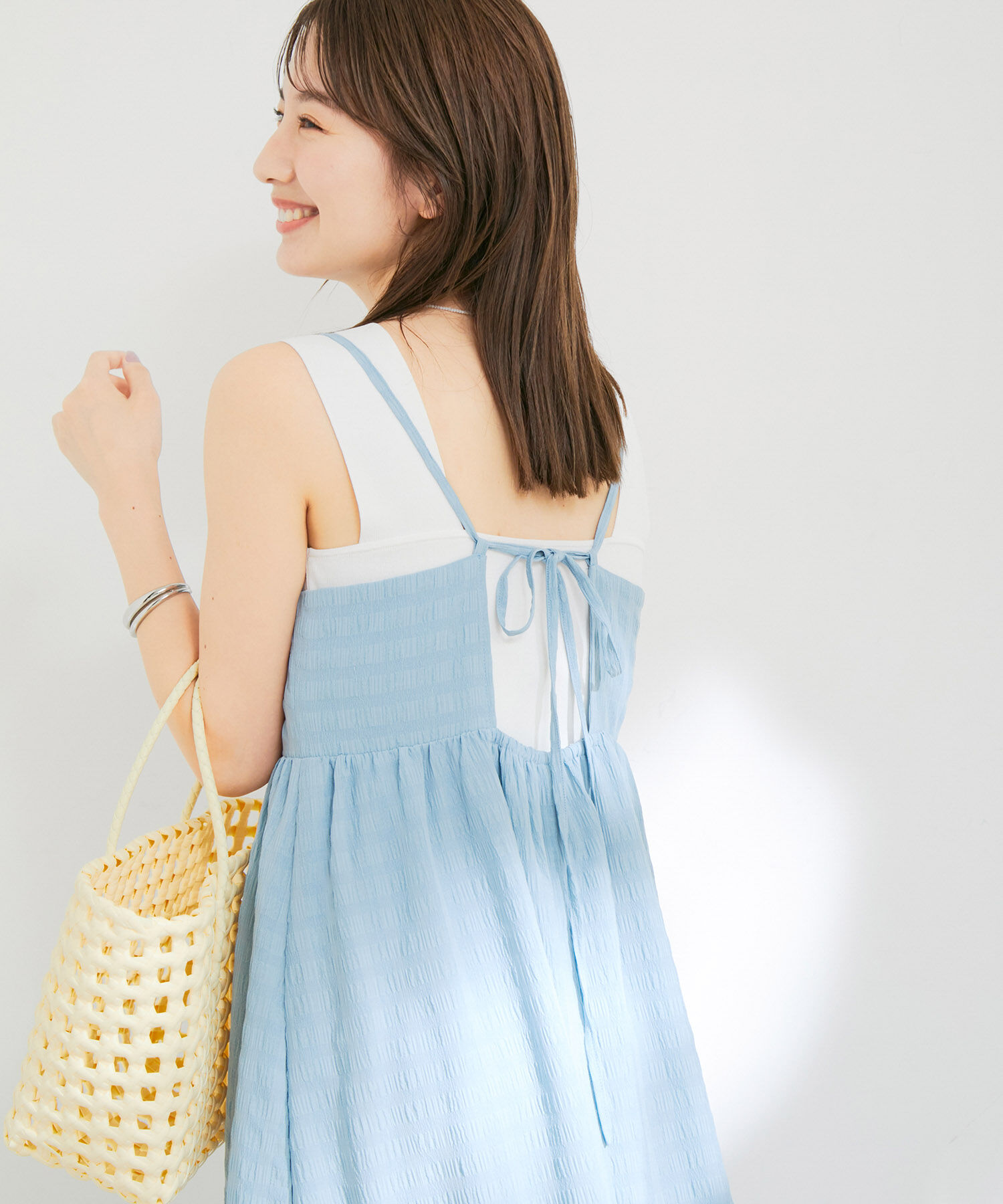 VIS「【新色】【洗える】ふくれチェックキャミワンピース」|ワンピース|