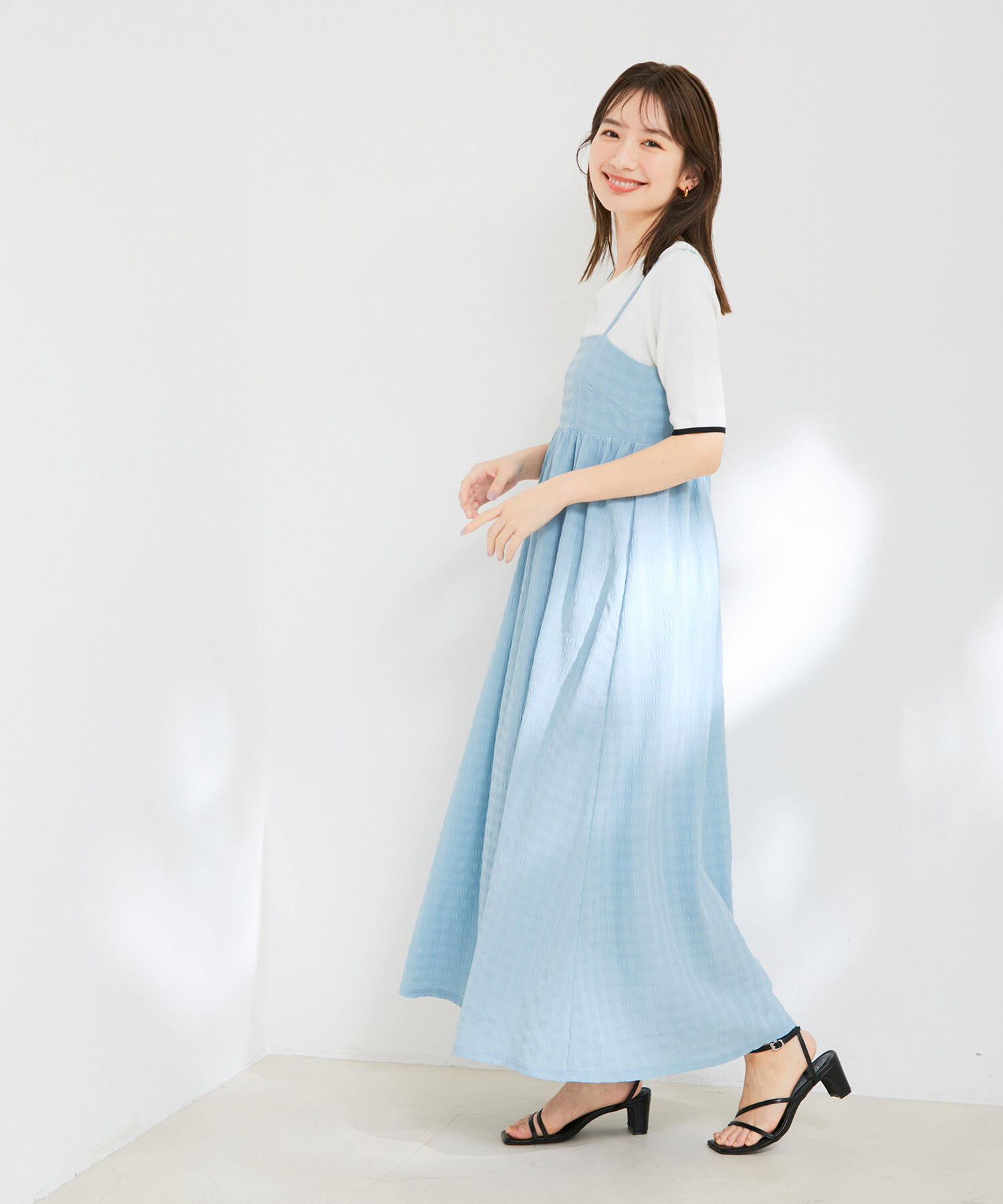 VIS「【新色】【洗える】ふくれチェックキャミワンピース」|ワンピース|